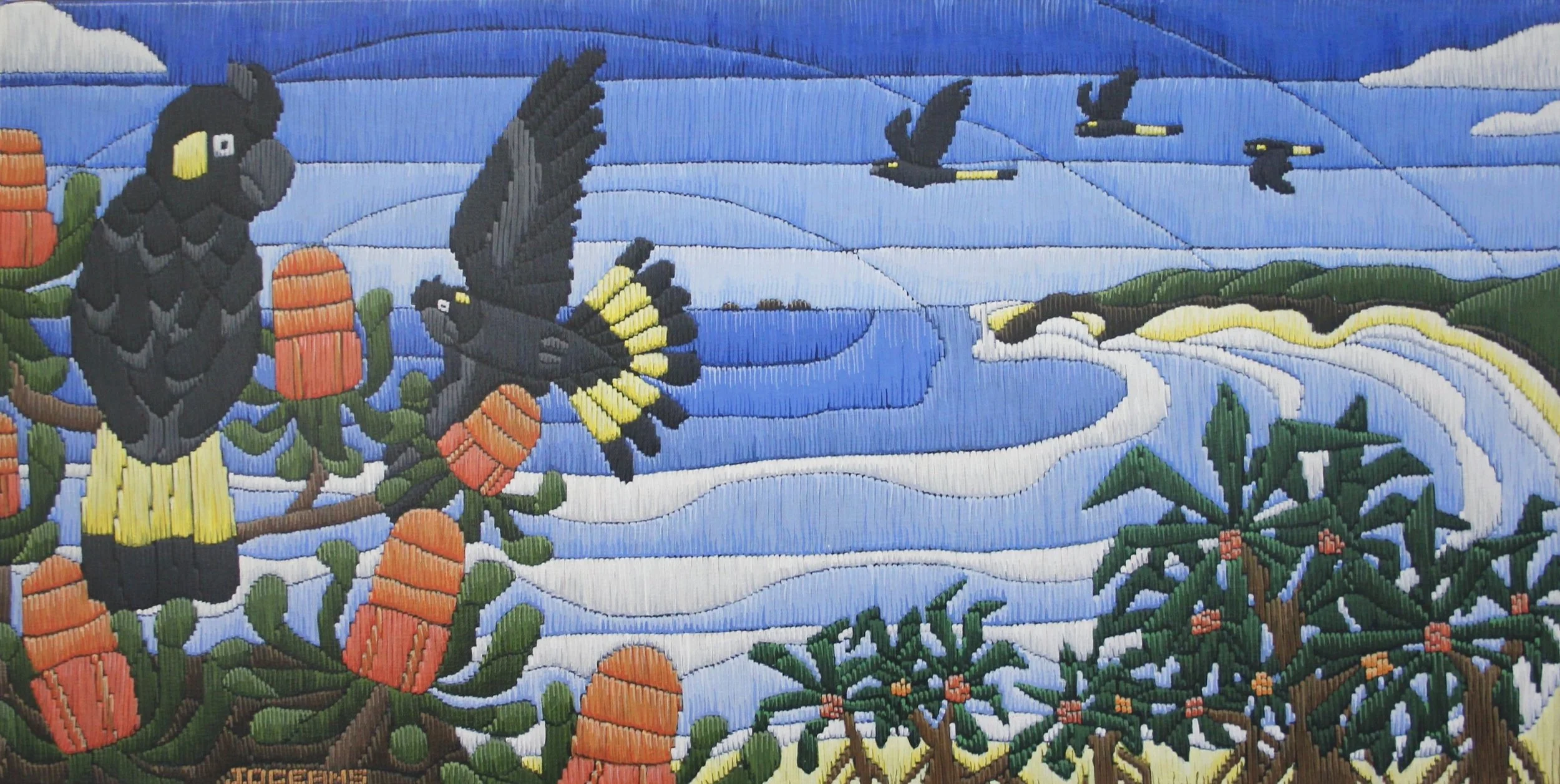 Coming Home to Yuraygir, Kitsch-Stitched Acrylic on Canvas (Medium) SOLD