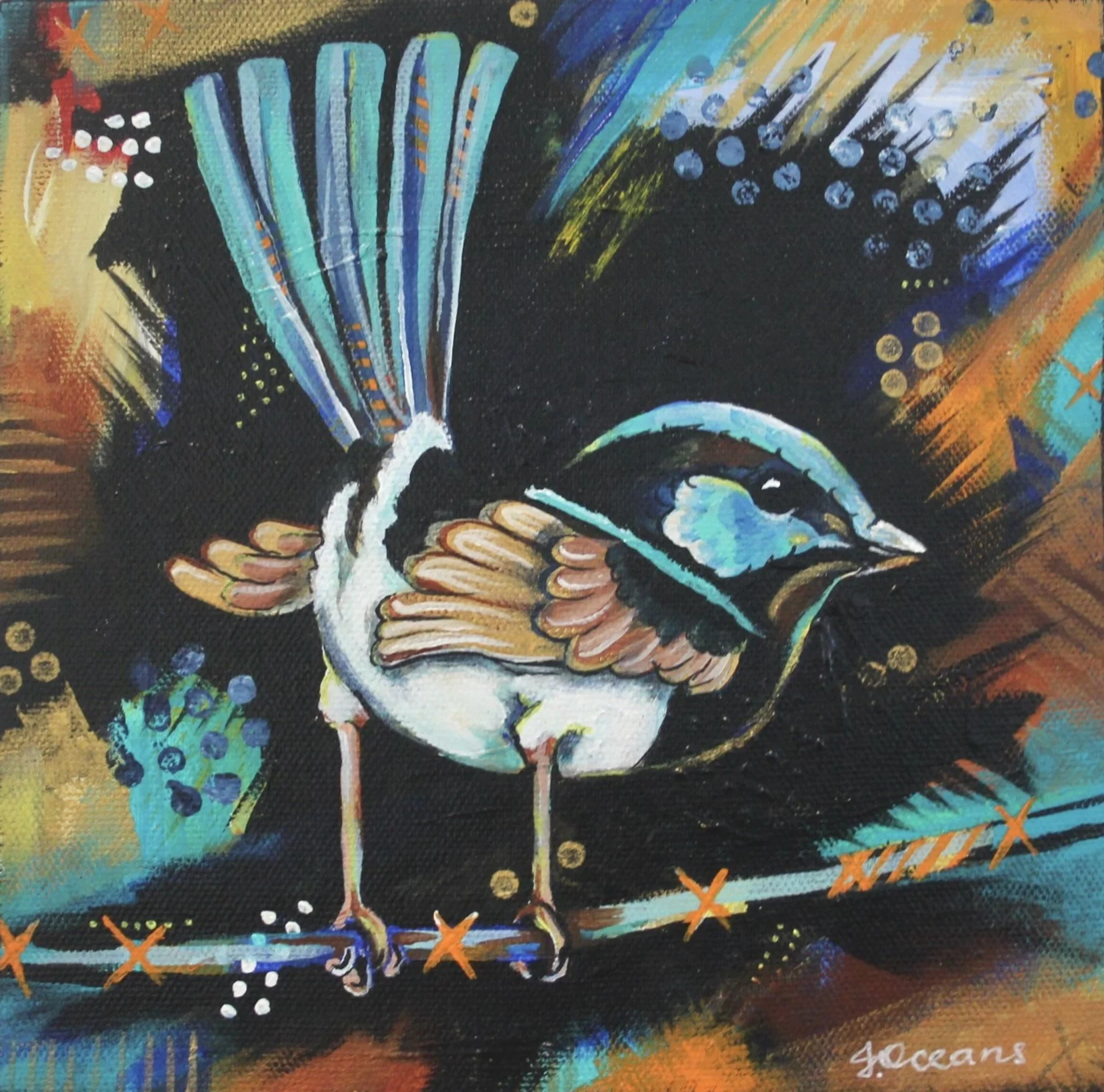 Electric Fairy Wren - Acrylic on Canvas (small) SOLD