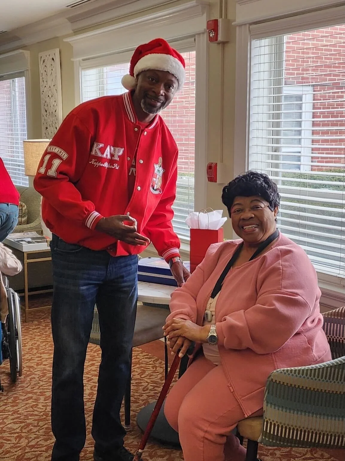 The BMAC Senior Brother Committee enjoyed a special holiday moment with individuals from the Brookdale Senior Living Facility.  Brothers came bearing gifts as they passed out toiletries to the individuals living at the facility.  The gifts were good 