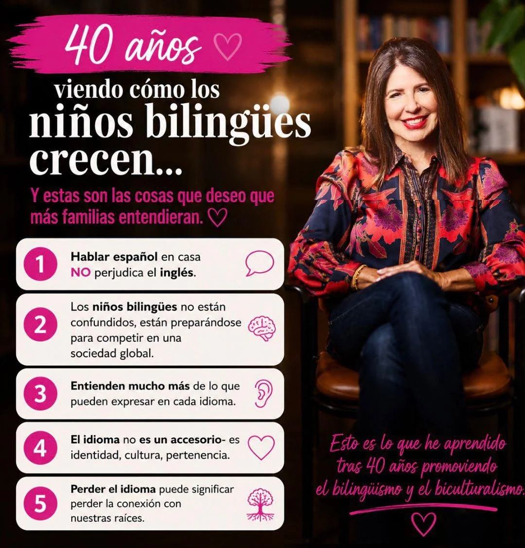 &iexcl;Mi gente! 

40 a&ntilde;os viendo c&oacute;mo los ni&ntilde;os biling&uuml;es crecen&hellip; y si algo he aprendido, es que el biling&uuml;ismo y el biculturalismo son un regalo para nuestros ni&ntilde;os 💕 

Hablar espa&ntilde;ol en casa no 