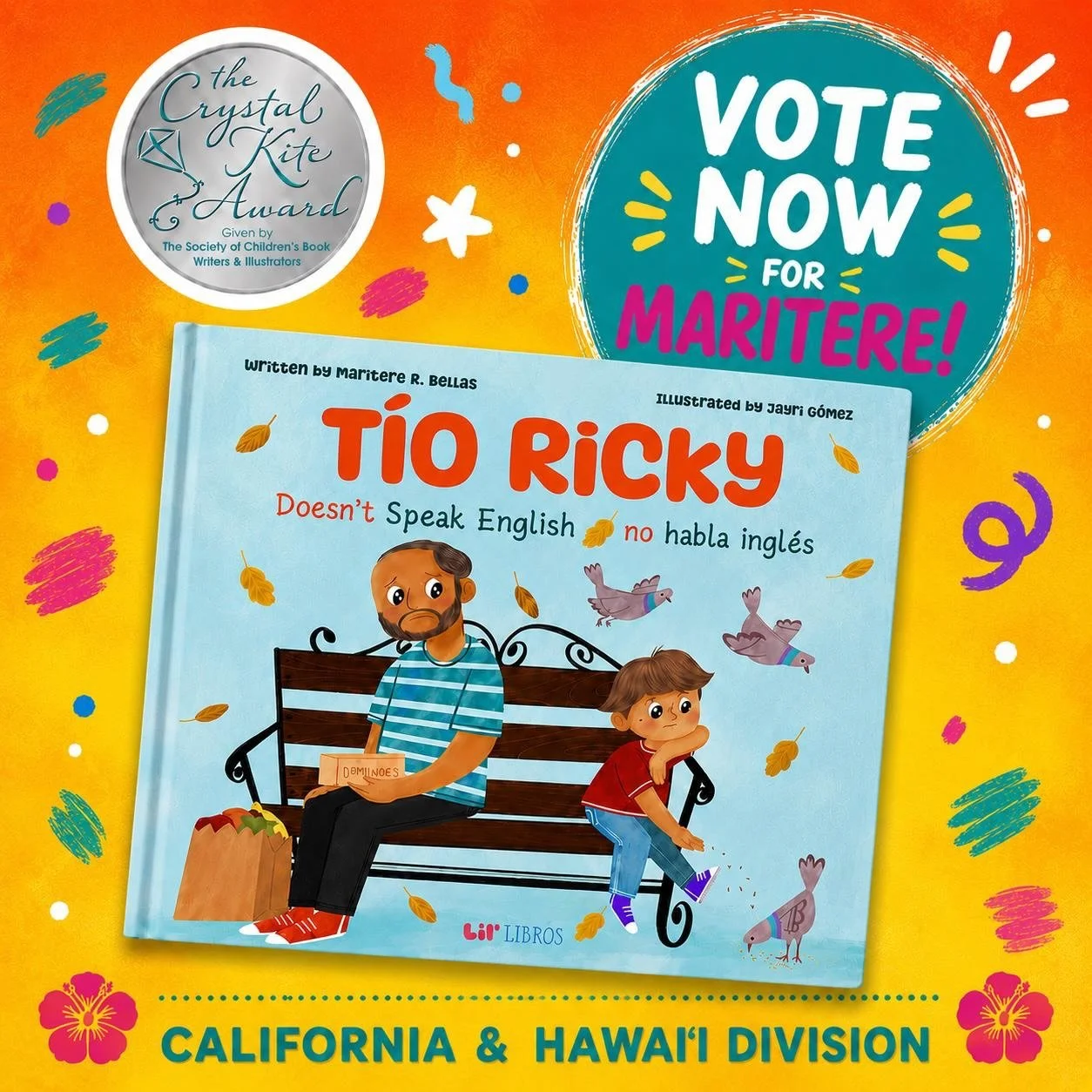 To my friends and fellow SCBWI members!!
I have the honor to be among the authors that have books nominated for the SCBWI Crystal Kite Awards.
 
&ldquo;T&iacute;o Ricky Doesn&rsquo;t Speak English/T&iacute;o Ricky no habla ingl&eacute;s&rdquo;, is un