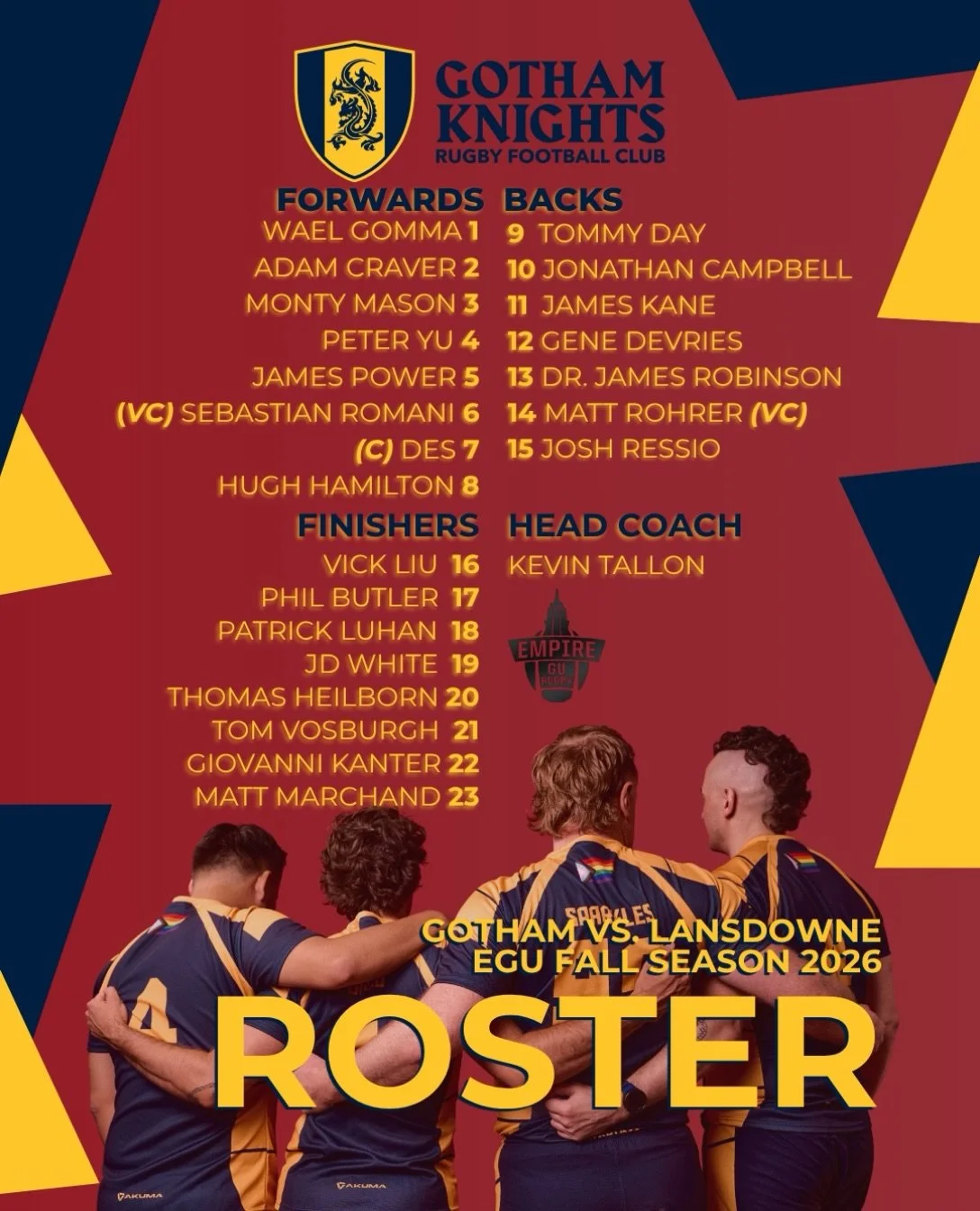 Announcing the Knights taking the pitch today for our match against @lansdownerfcny 🏉 

#gothamrugby #inclusiverugby #egu #nyc #igr