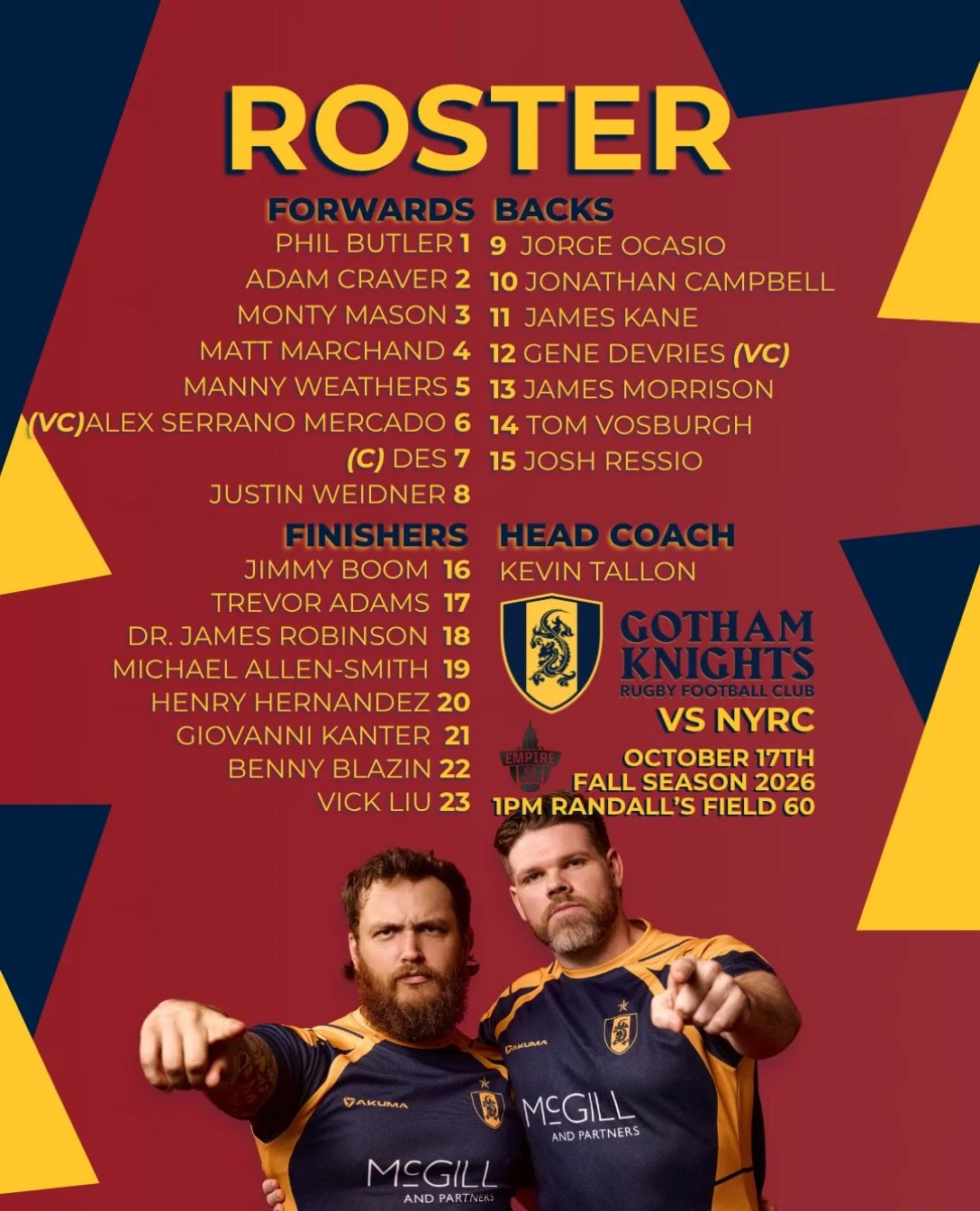 Announcing the Knights taking the pitch today for our match against @nyrcmen 🏉 

#gothamrugby #inclusiverugby #egu #nyc #igr