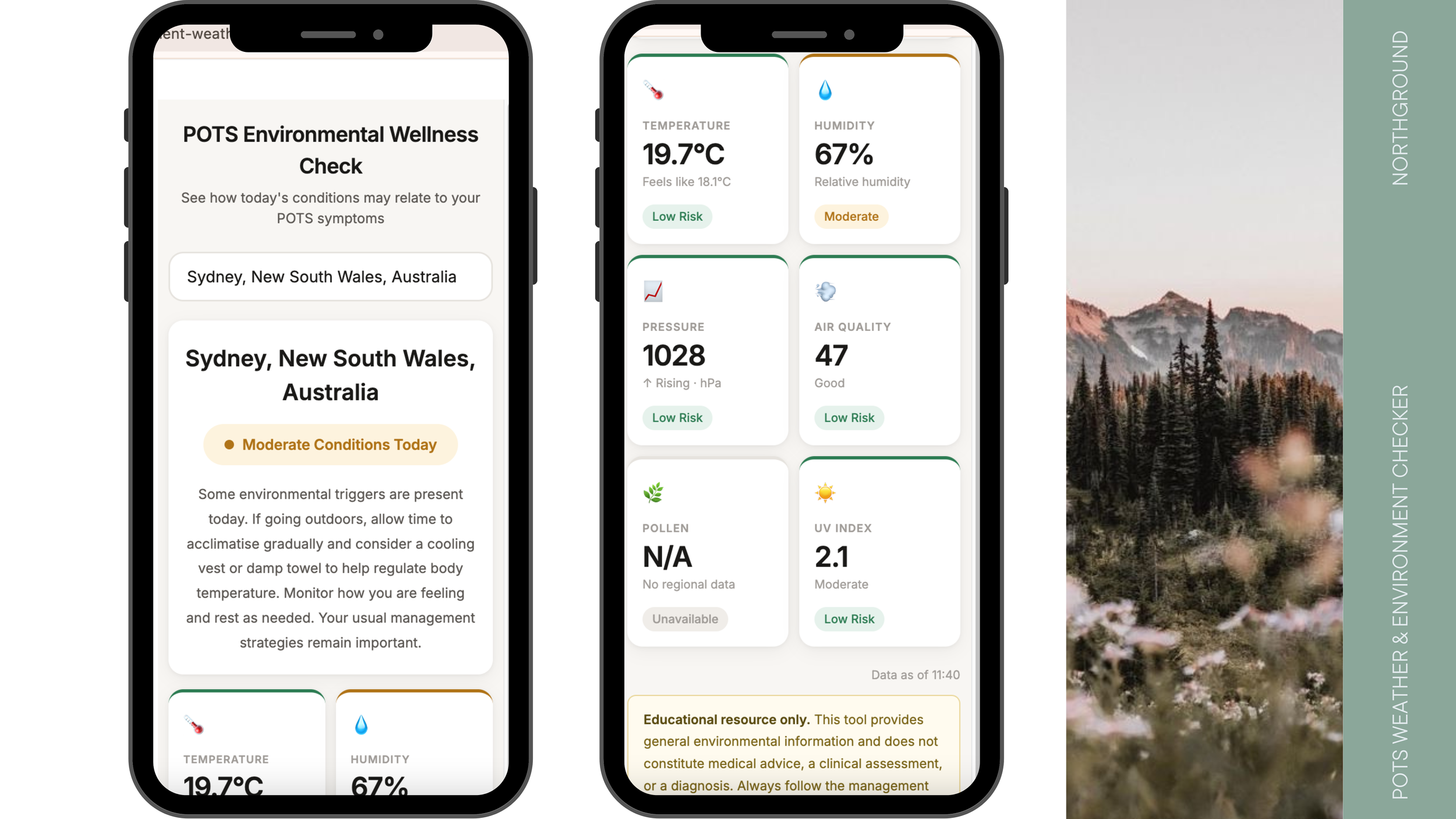 POTS environmental trigger dashboard for heat and humidity