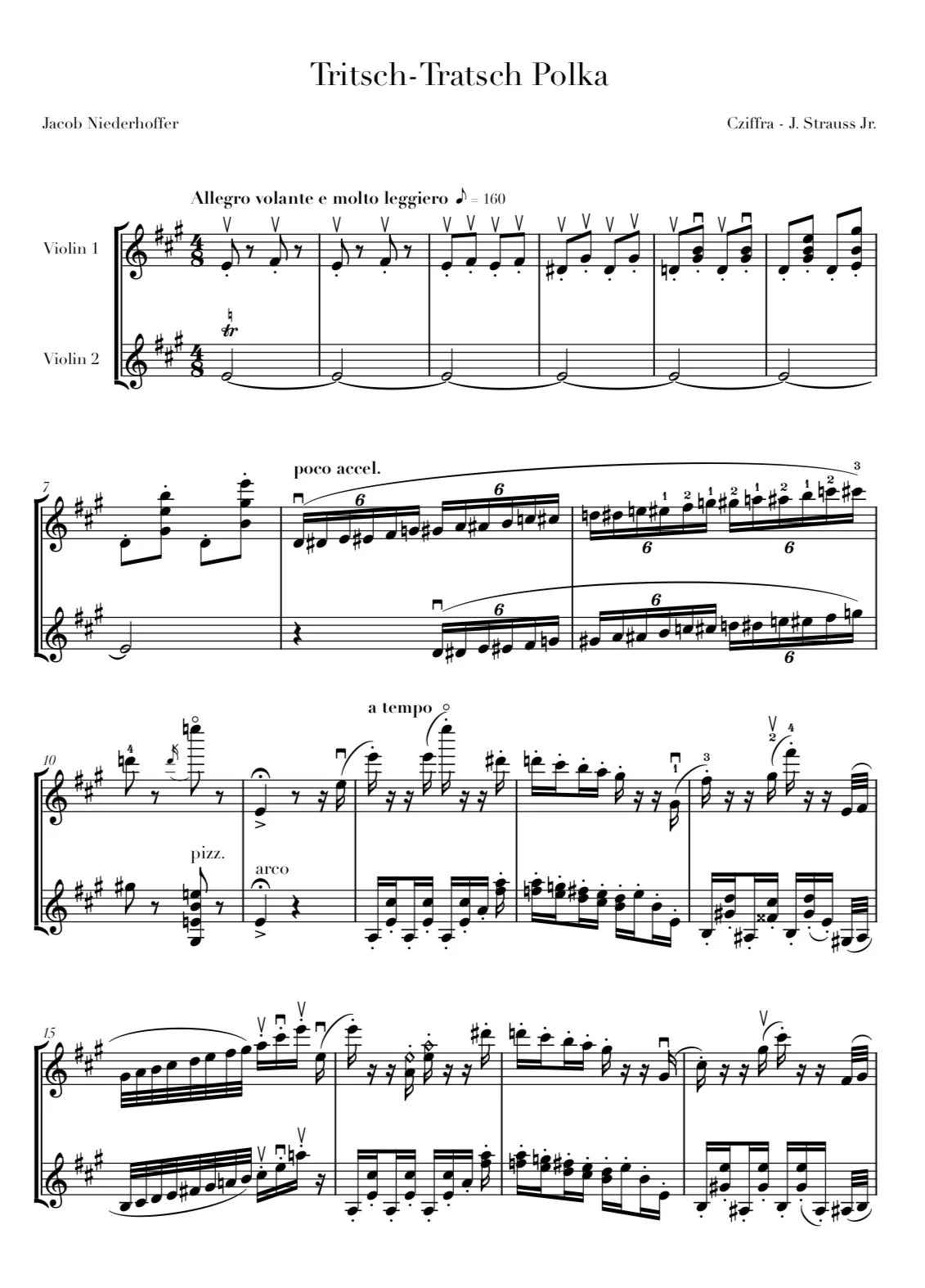 Previews of sheet music Jacob Niederhoffer has arranged.