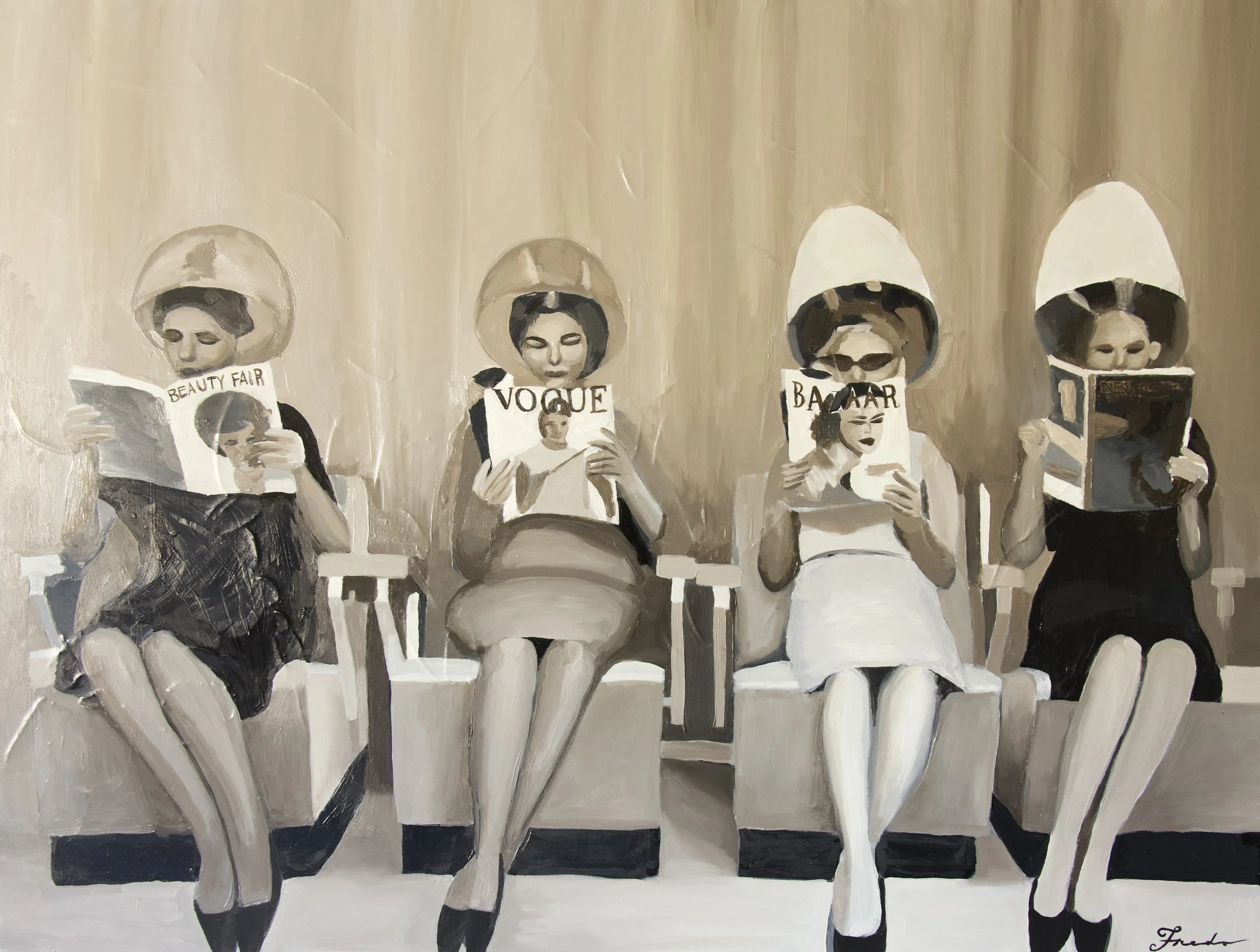 Gloss & Gossip, 2026. Oil on canvas - 36 x 48in 