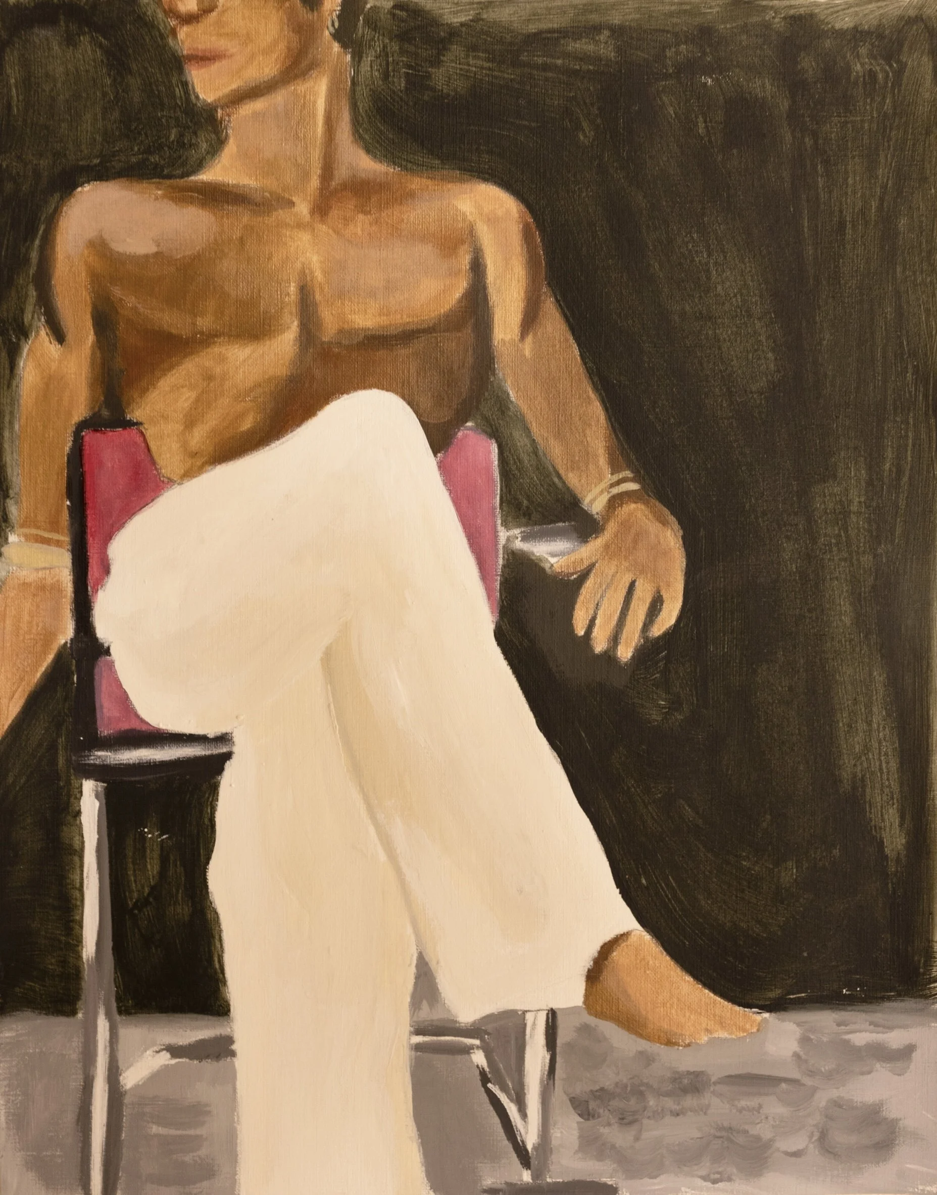 A French Self Portrait, 2026. Acrylic on Paper. - 16 x 13in
