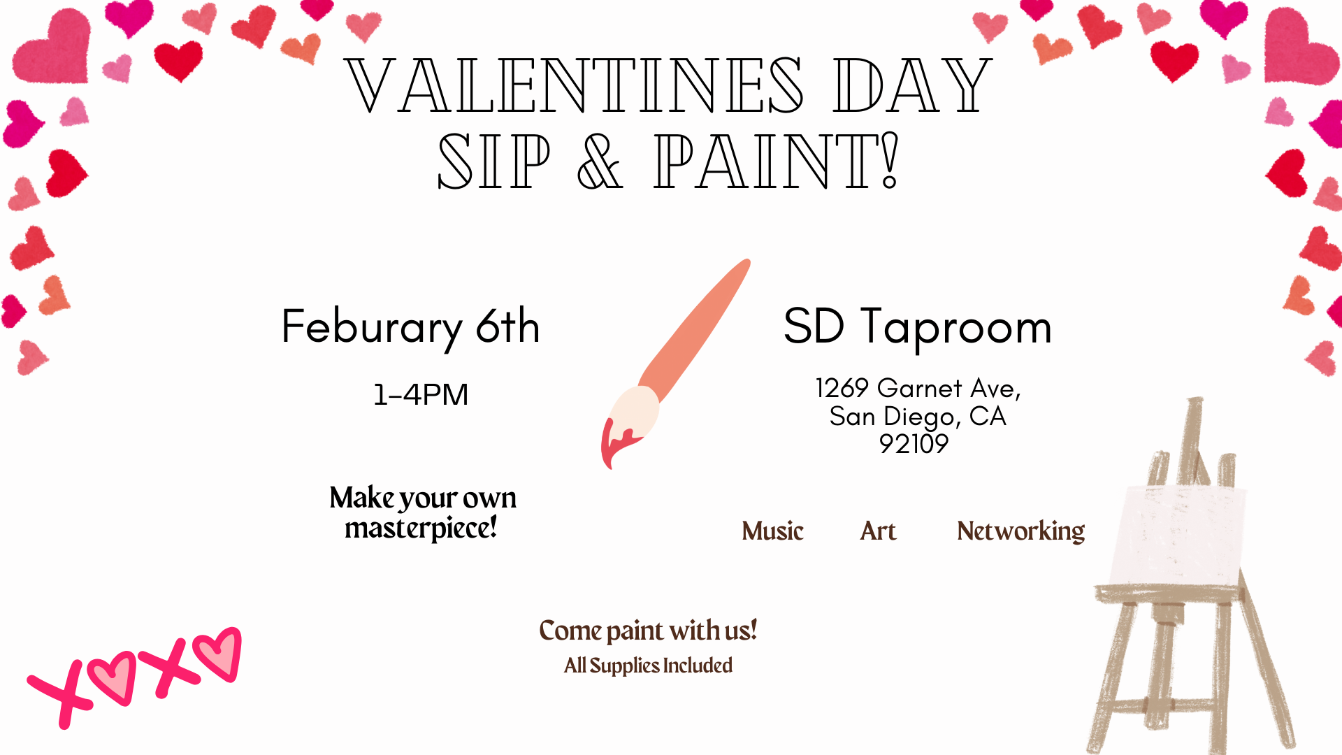 Valentine’s Sip & Paint | February 6 | Pacific Beach
