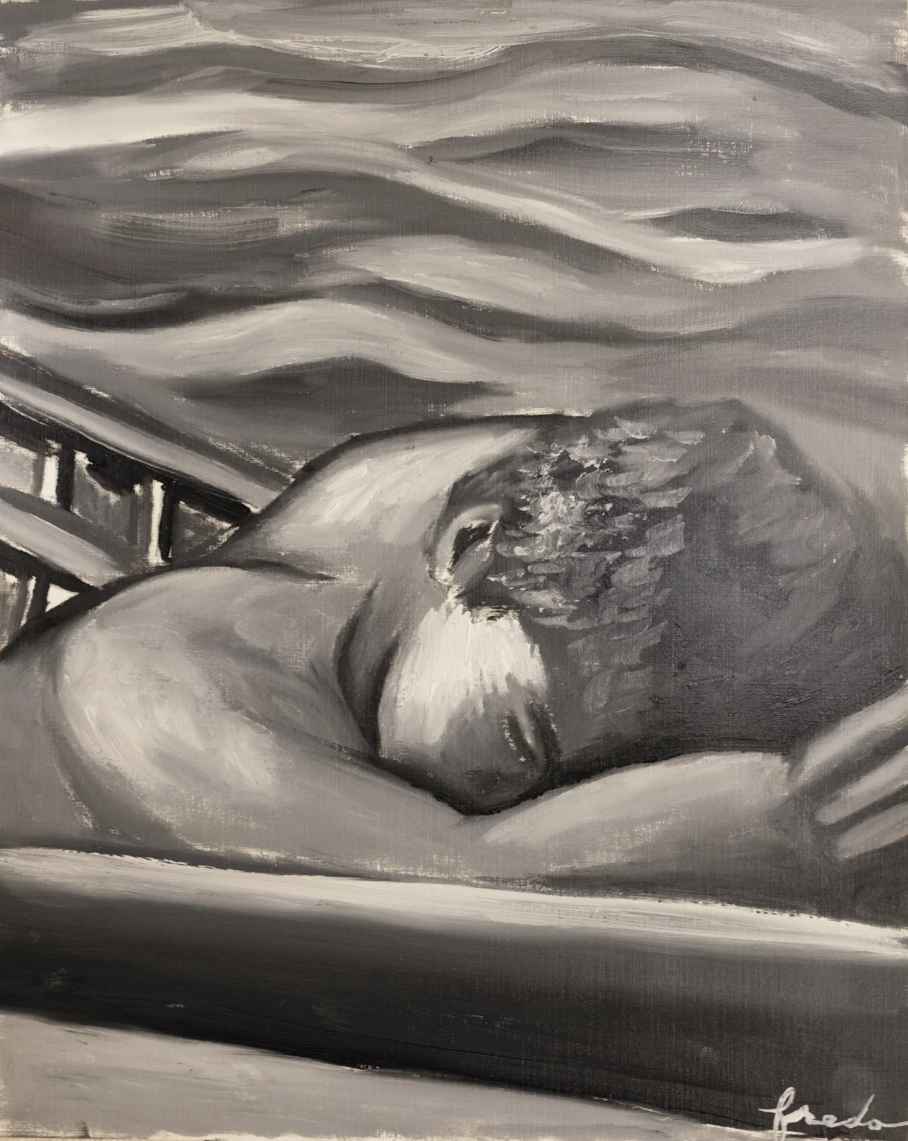 Asleep at Sea, 2026. Oil on Paper - 16 x 13in