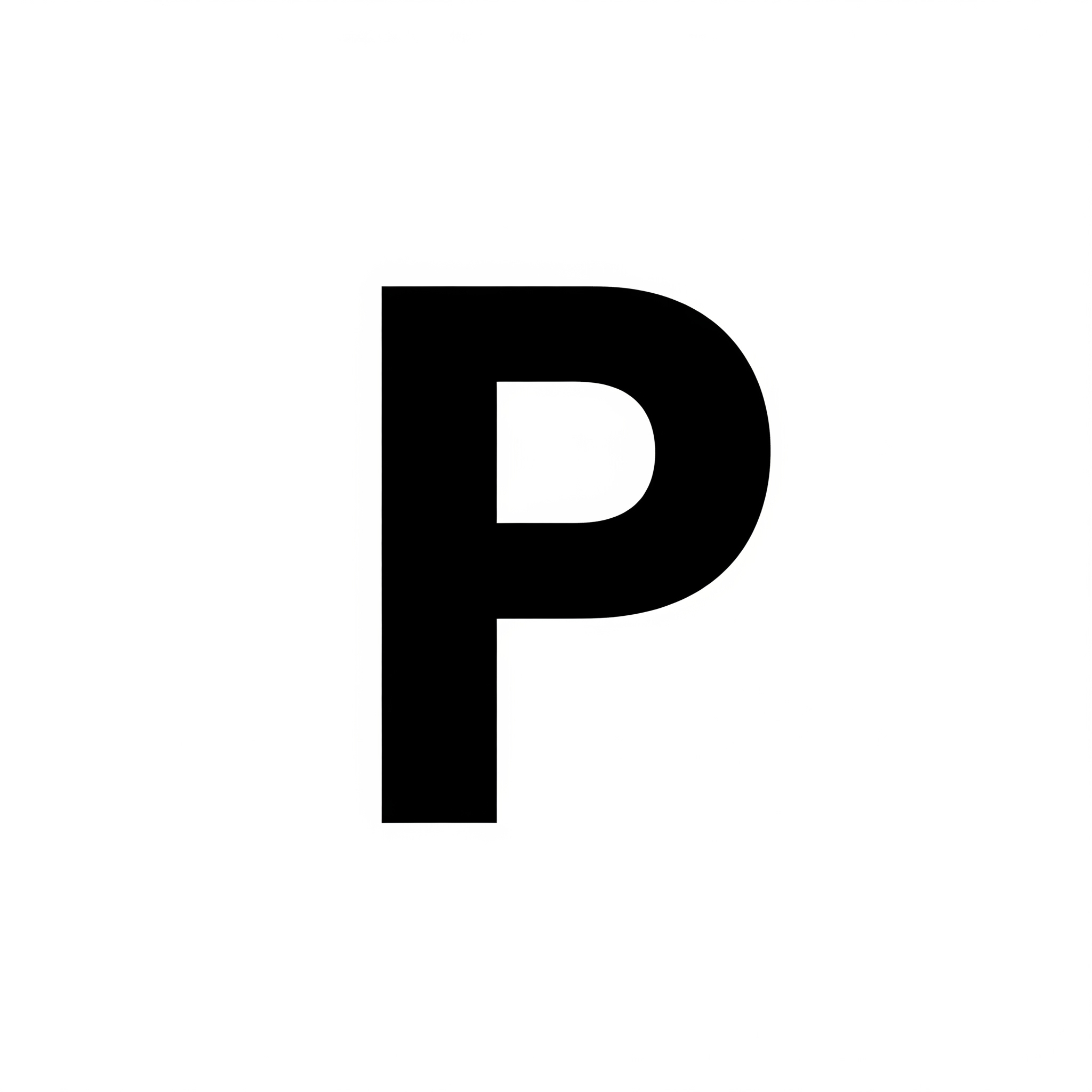 Large black letter P on a white background.