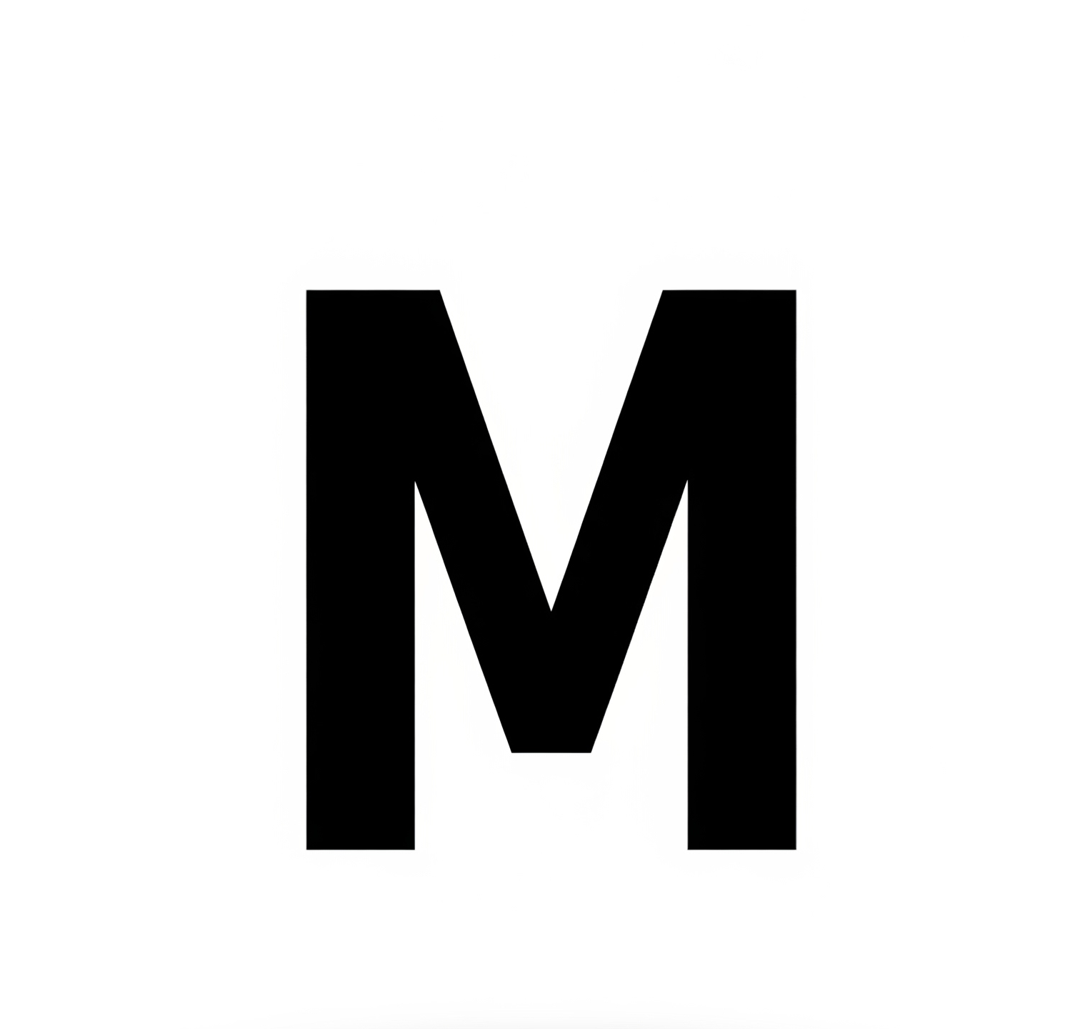 Large black letter M on a white background.