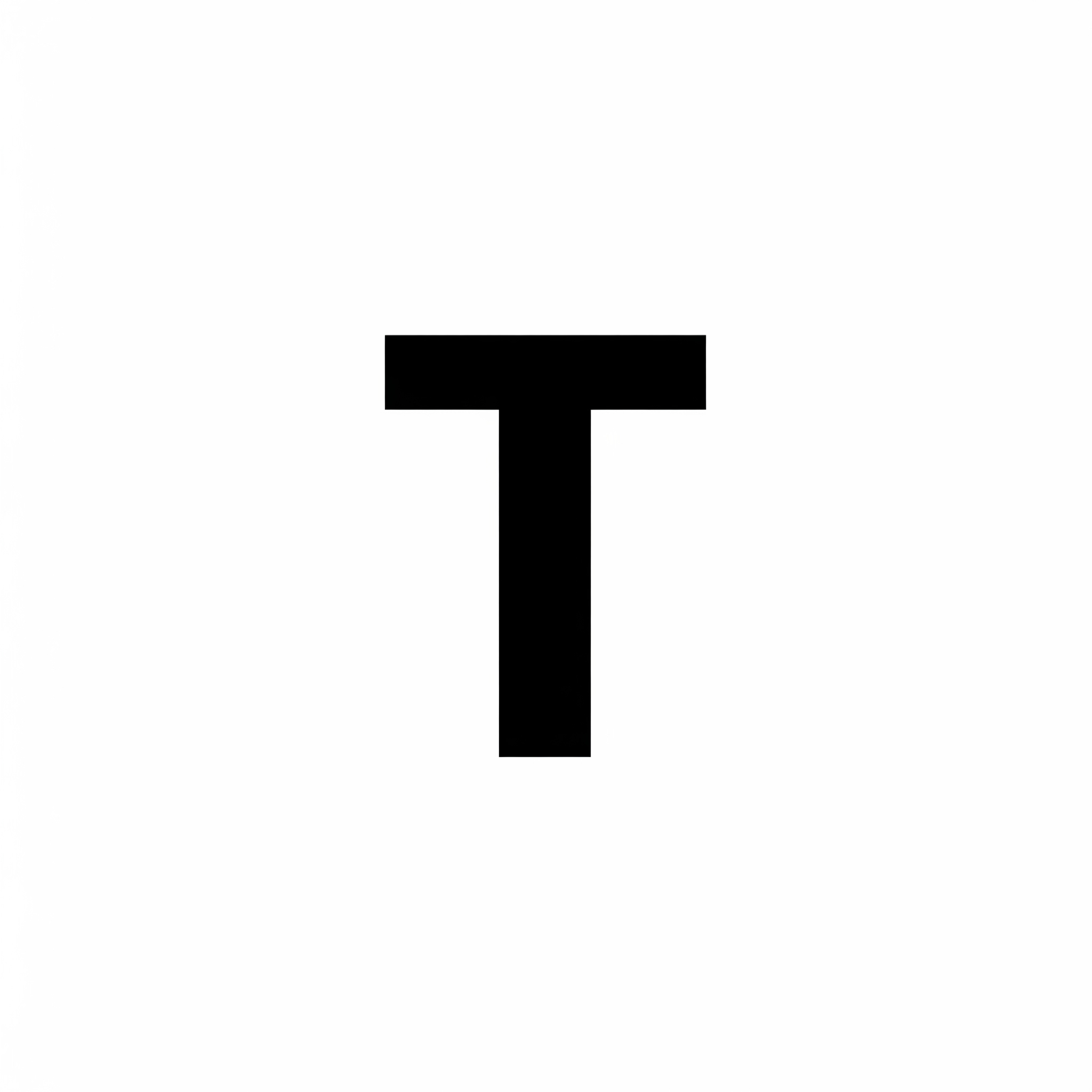 A large black letter T centered on a white background.