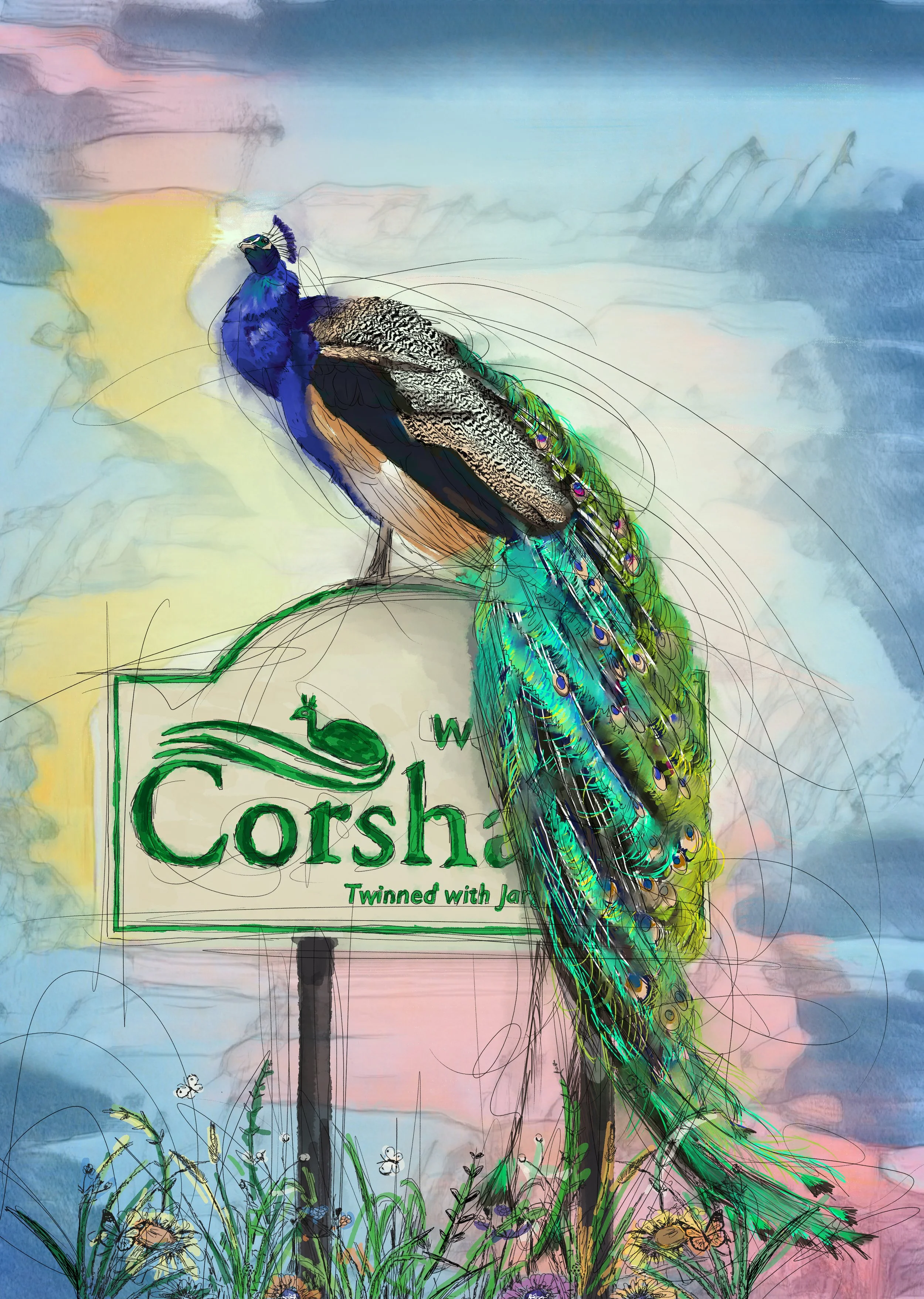 You asked for a peacock and Corsham, you get a peacock and Corsham! One of the only towns in the country that doesn't have a seagull problem, we have a peacock problem - a welcome problem, but still they are as noisy!