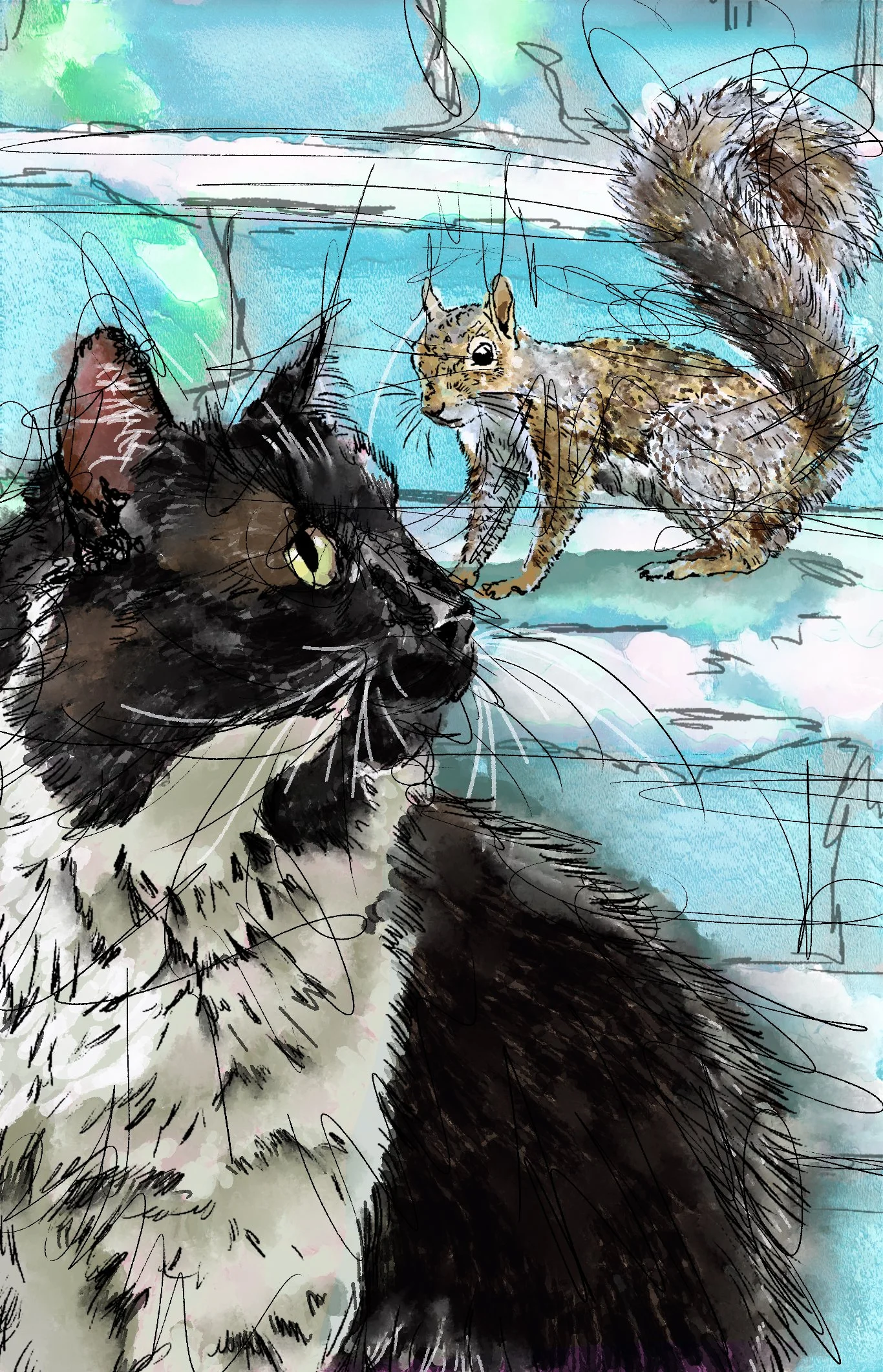 Tobi the Cat with one of his park friends. Tobi is a famous character who frequents Trowbridge Park for treats and cuddles. 