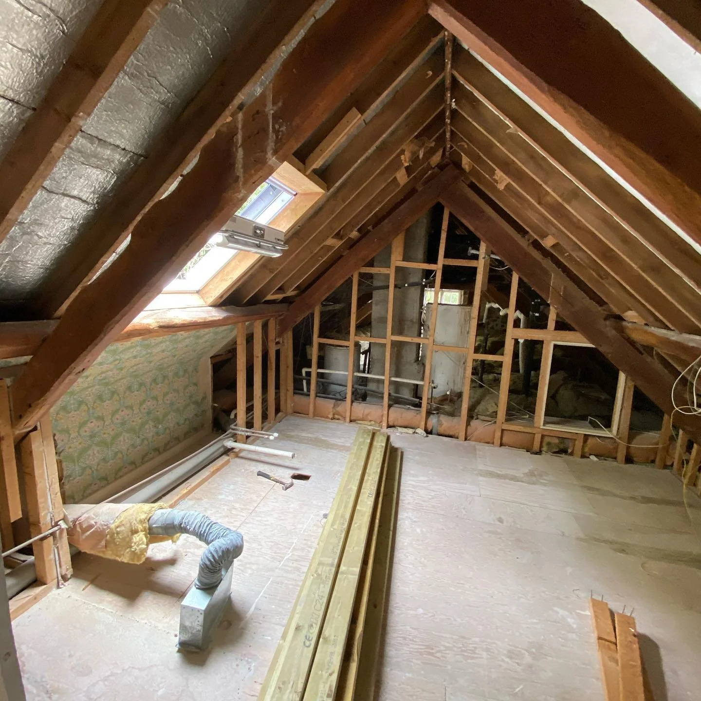 Internal remodeling to an outhouse almost complete.  All stud work re-done to include modifications (new landing cupboard, bathroom and bedroom niches) - Two bathrooms and bedroom.