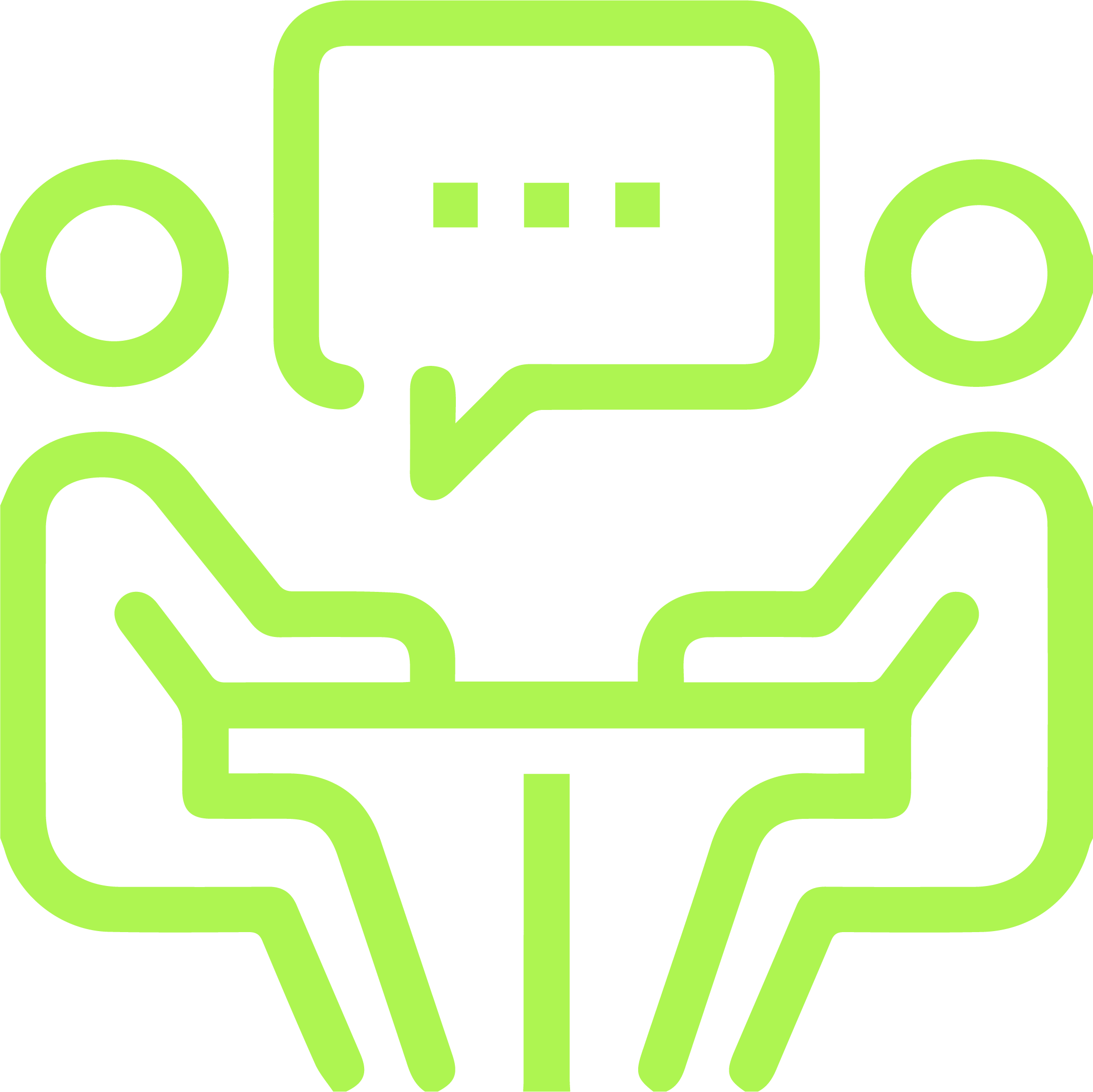 Vihreä, minimalistinen kuva henkilöistä keskustelemassa ja käyttämässä tietokonetta.