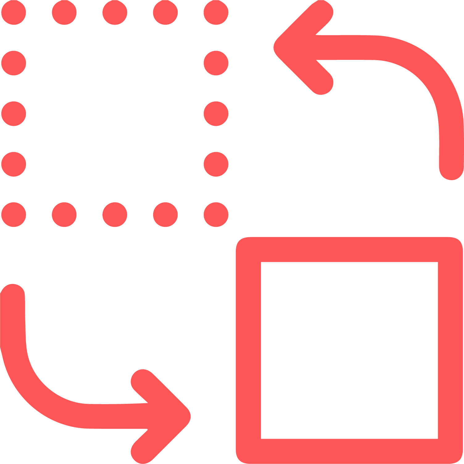 Tulostus- tai skannausprosessiin liittyvä ohje- ja symbolikuva, jossa on nuolia, ruutuja ja pisteitä.
