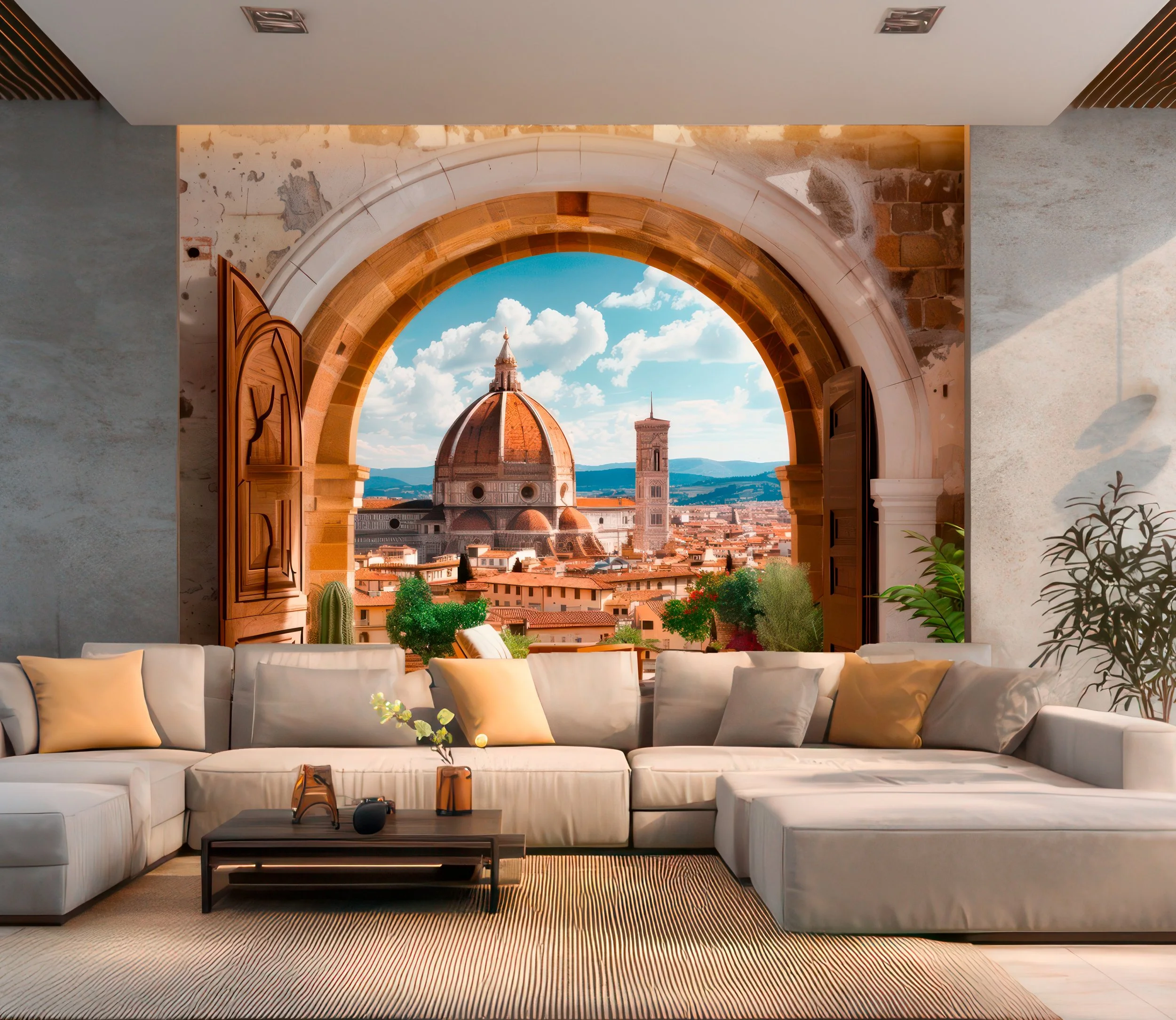 Italian art city view masterpice. Peel & Stick Wall Paper - Cover  161 sq/ft (23,250 m2) & 226 sq/ft (32,500 m2)