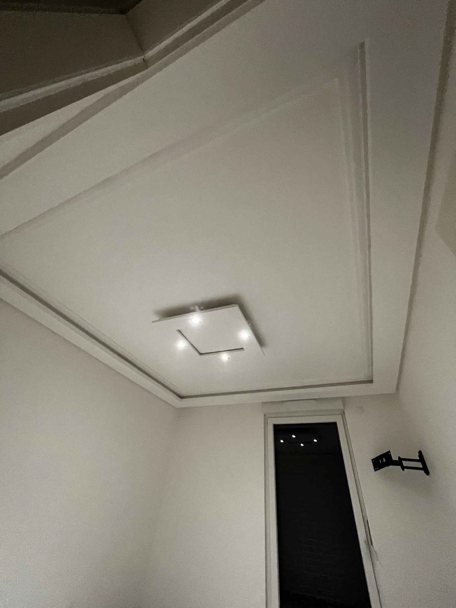 Plafond avec moulure décoratives et plafonnier en plâtre
