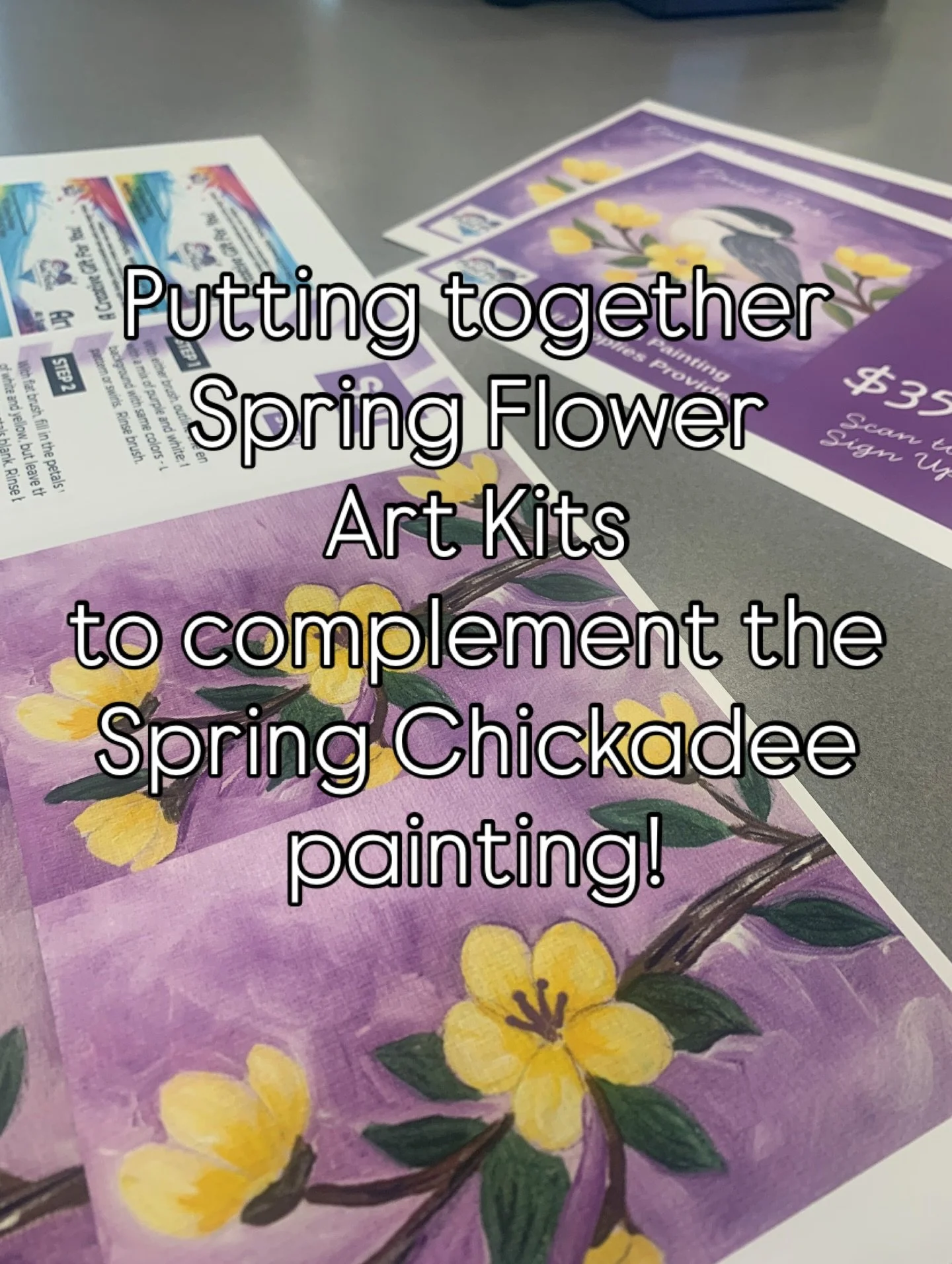 How to create an art kit:
1. Choose the design
2. Hand trace/transfer to canvases
3. Paint sample painting
4. Photograph painting
5. Upload photos
6. Create marketing materials (sample image inserts, instruction sheet, art kit headers)
7. Print marke
