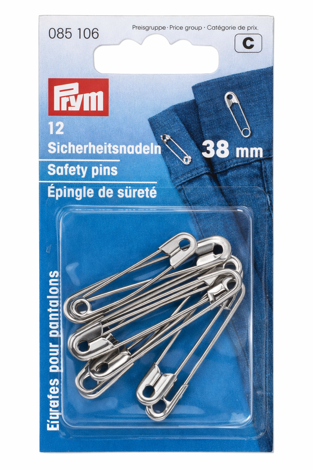 Alfileres de seguridad Prym – 38 mm (pack 12 unidades)