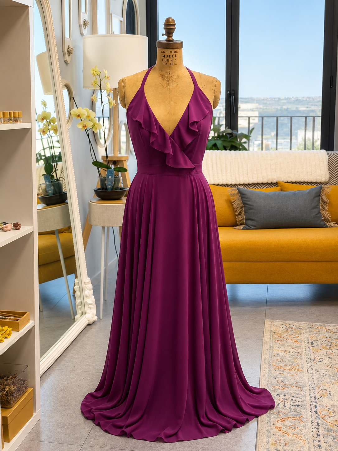 Vestido largo de fiesta color buganvilla-Alma&Gemala