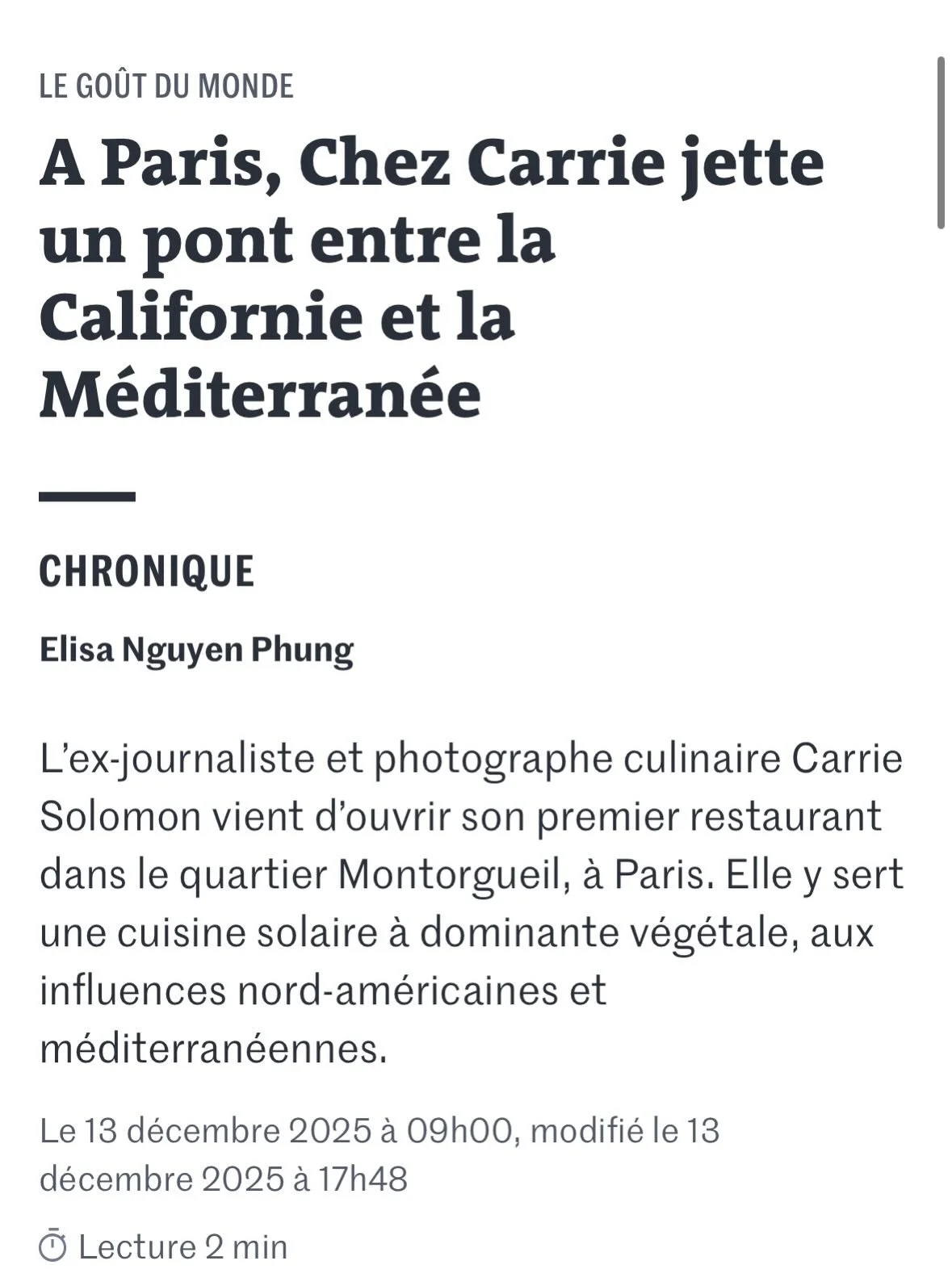 &ldquo;Une cuisine issue d&rsquo;un m&eacute;tissage joyeux et chaleureux comme on l&rsquo;aime&rdquo; - LE MONDE 

Merci @lemondefr @zaziemiammiam @bouboulefaim 🫶🏻