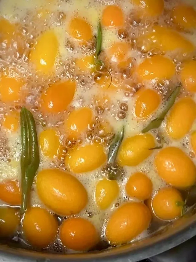 Kumquat confit for our buckwheat and whipped mascarpone mille-feuille, on both the lunch and dinner menus