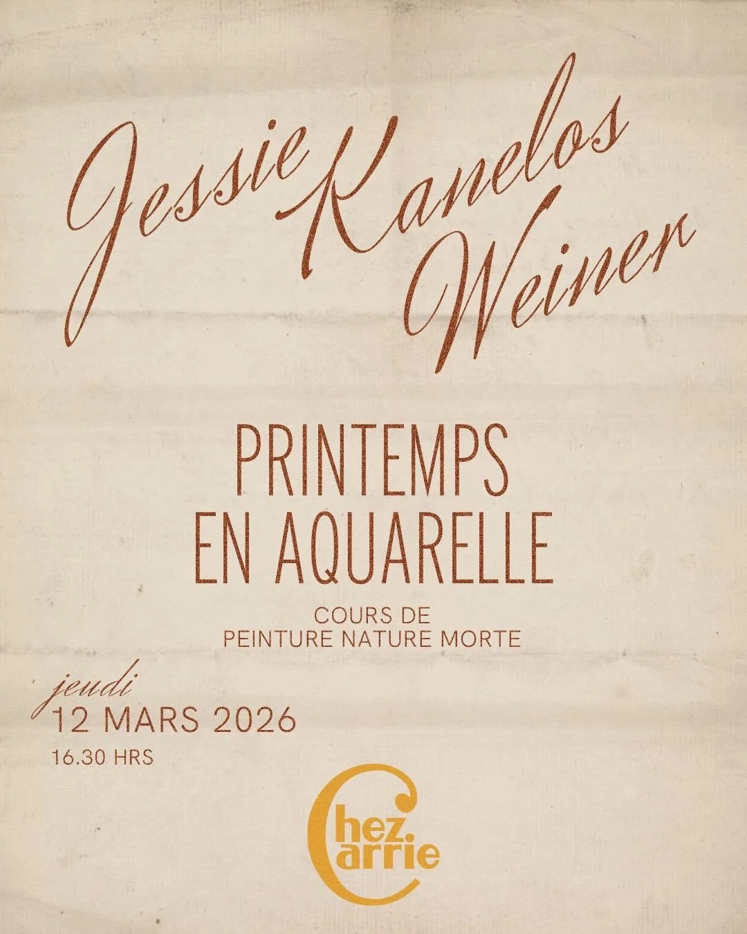 Ce jeudi 12/03, LET&rsquo;S PAINT ! venez peindre une nature morte compos&eacute;e de l&eacute;gumes de saison avec @jessiekanelosweiner 
Pendant l&rsquo;atelier, vous apprendrez les bases de l&rsquo;aquarelle : contr&ocirc;le de l&rsquo;eau, m&eacut