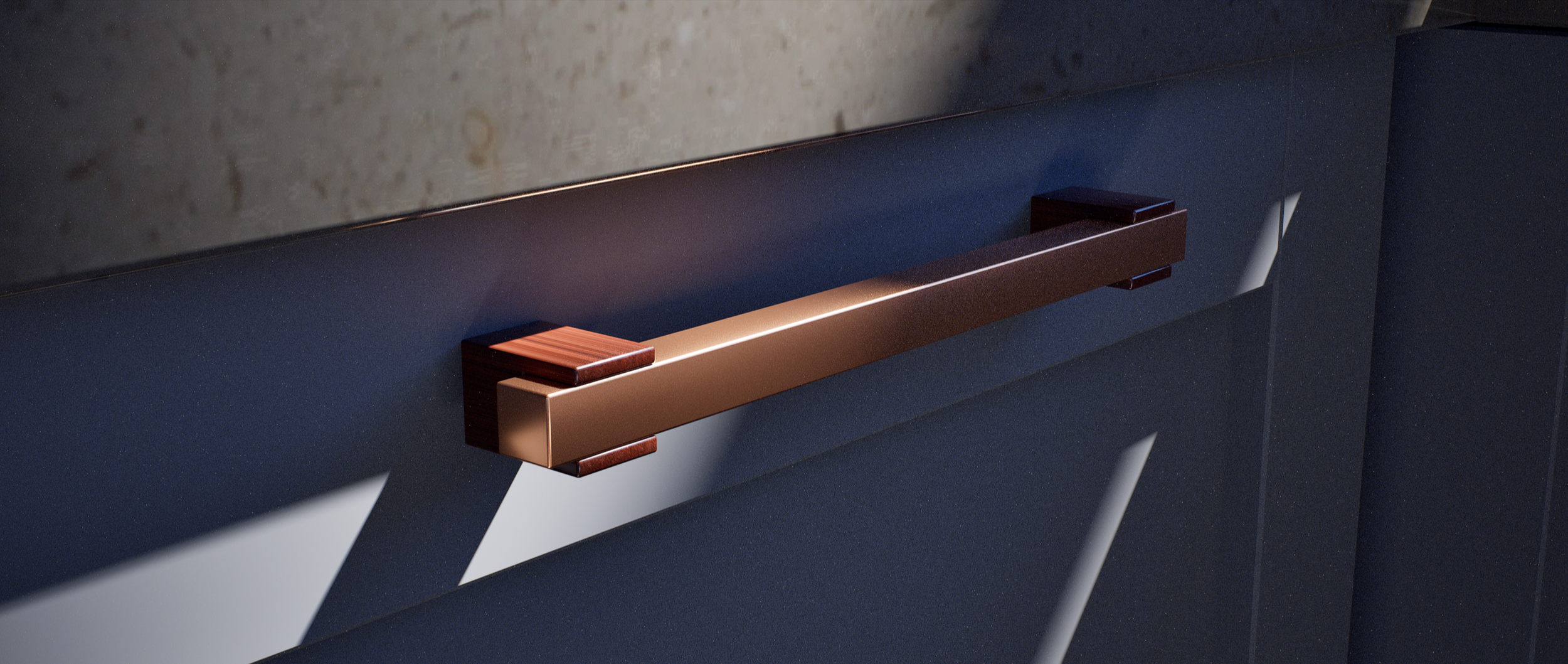 CGI visual close up of kitchen cupboard handle. By Frame Seven