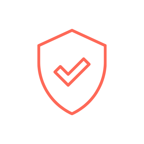 Red shield with a check mark inside on a black background.