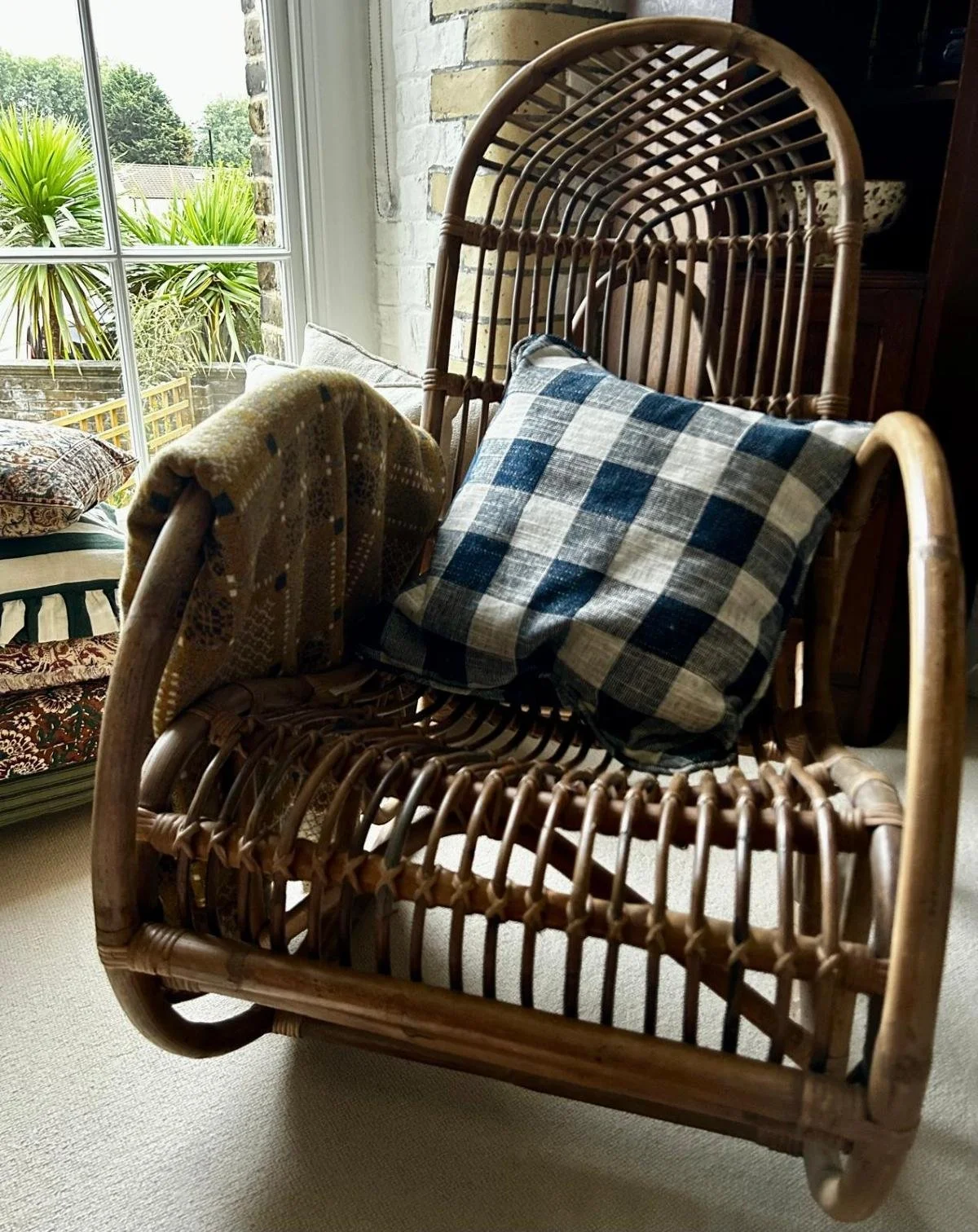 Vintage rattan nursing chair with bespoke cushion