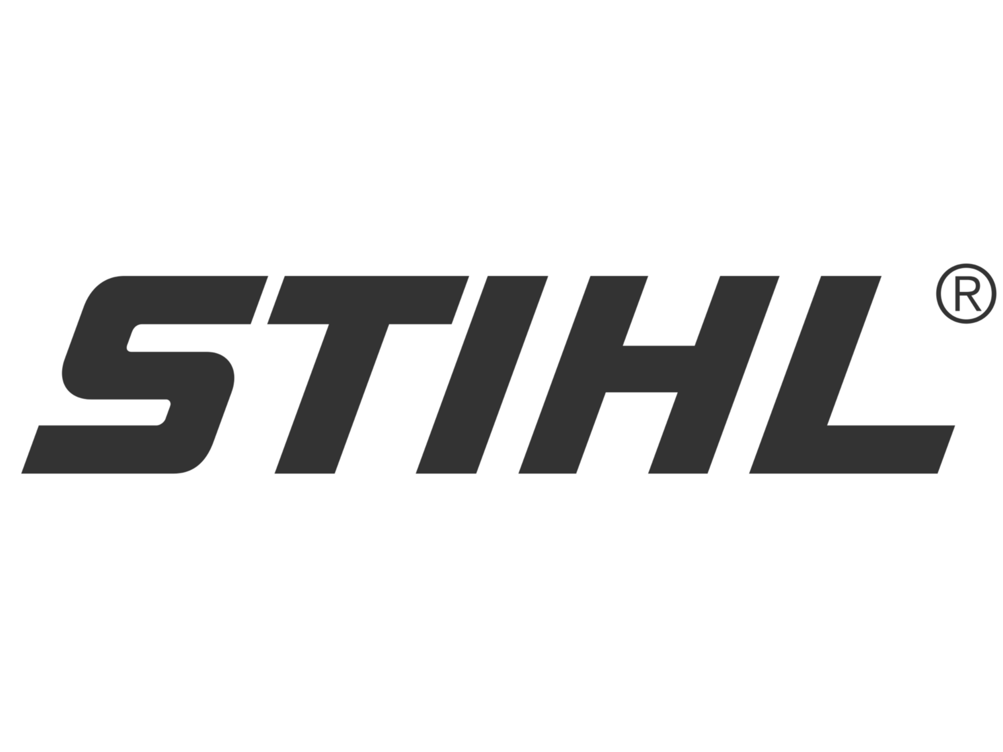 Das Logo der Marke STIHL in dunkler Schrift auf schwarzem Hintergrund.