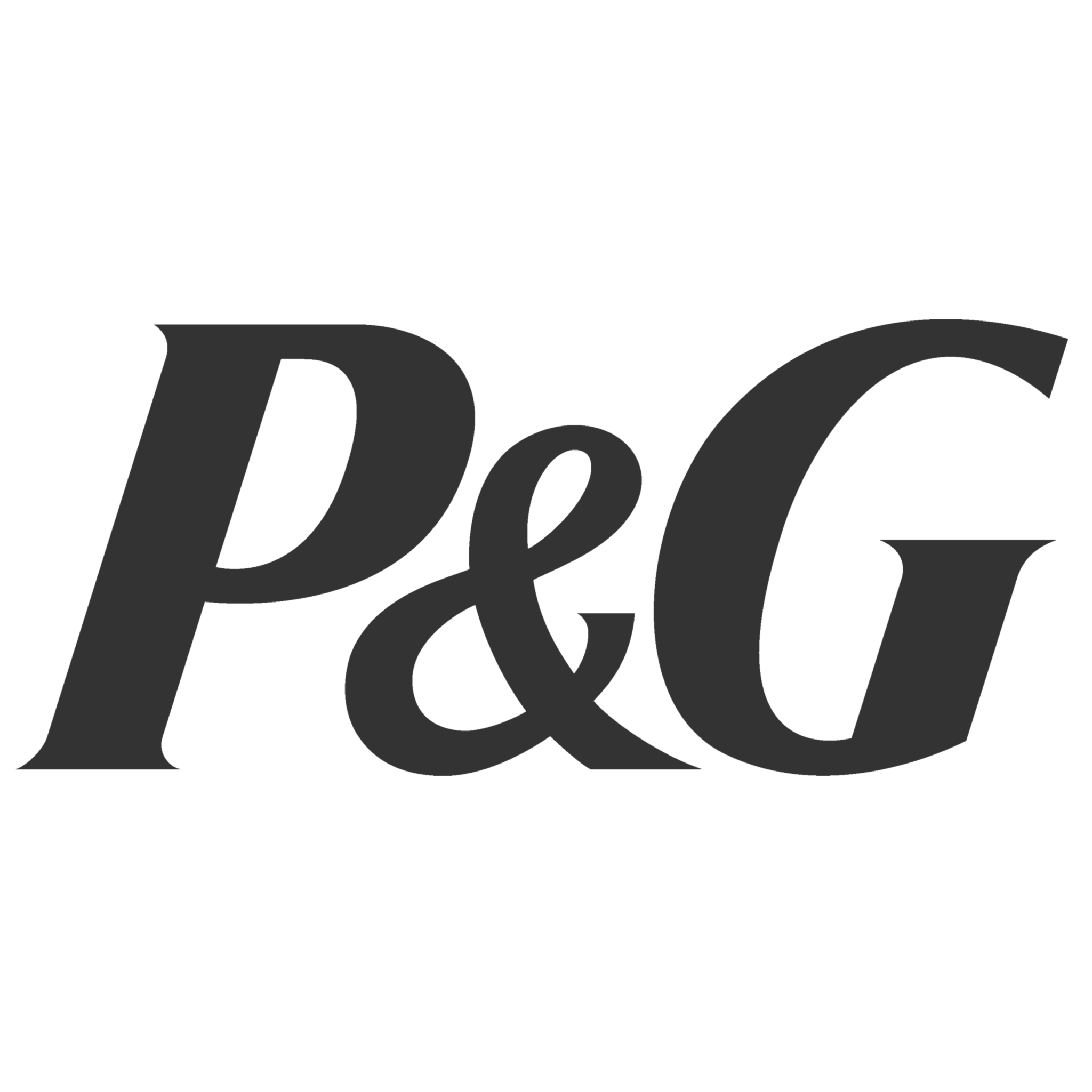 Das Logo von P&G in Schwarz mit grauem Schriftzug auf schwarzem Hintergrund.