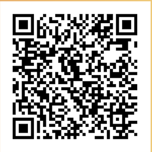 A QR code in black and white on a white background with a thin orange border.