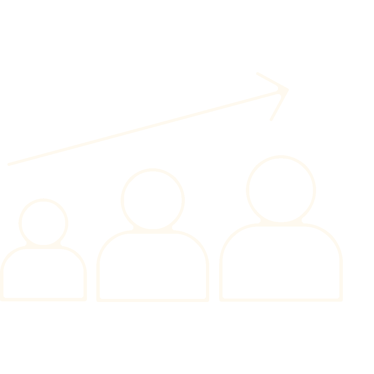 Outline of three people with an upward trending arrow above them, indicating growth or progress.