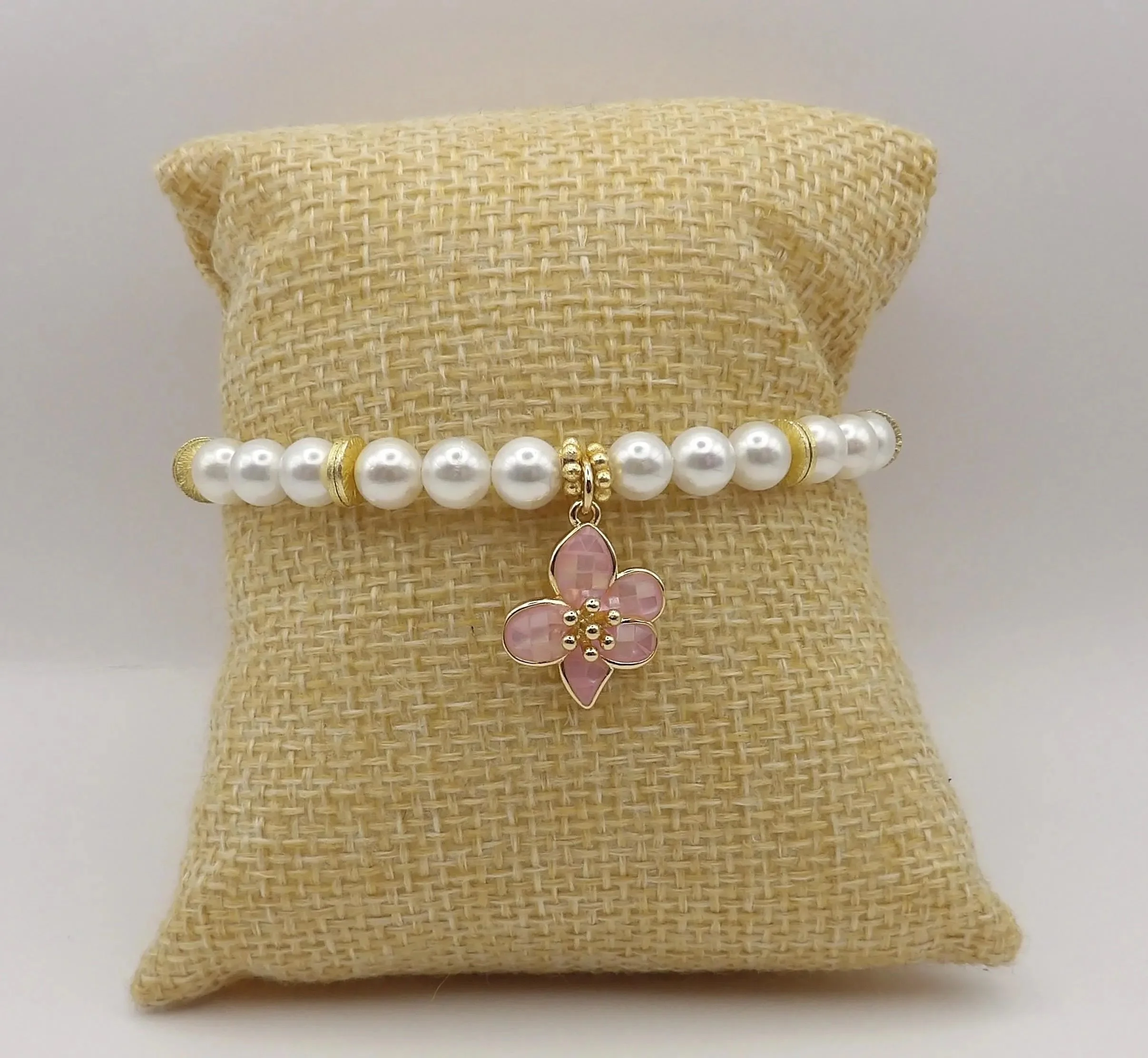 a sophisticated "something blue" or bridal accessory featuring natural mother of pearl and high-quality hypoallergenic gold.