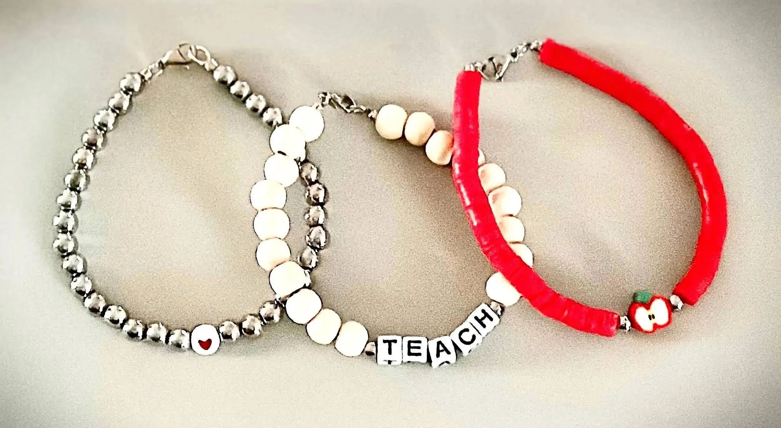 durable daily-wear heishi and wood teacher stack designed for comfort and longevity during a busy school day.