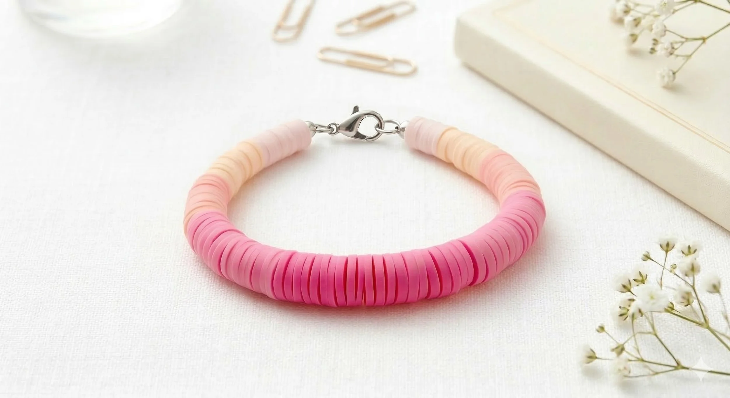 the organized creative bracelet | pink ombre heishi | stainless steel clasp