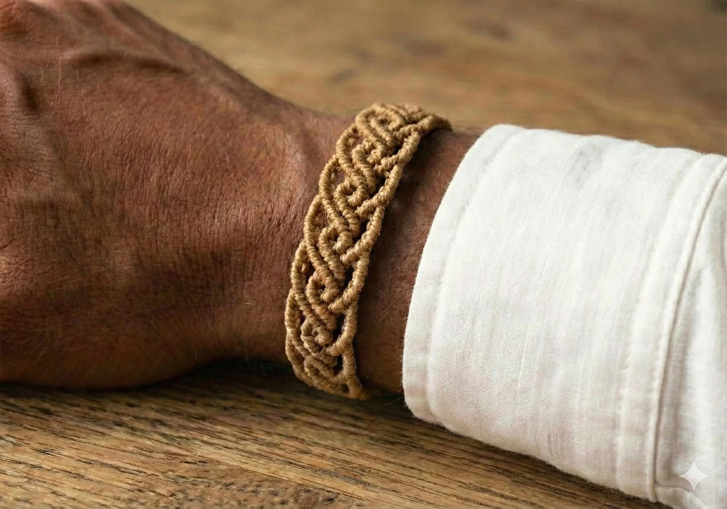 the scrollwork artisan bracelet featuring an intricate lacy micro-macramé weave in a durable, custom-colored waxed polyester.