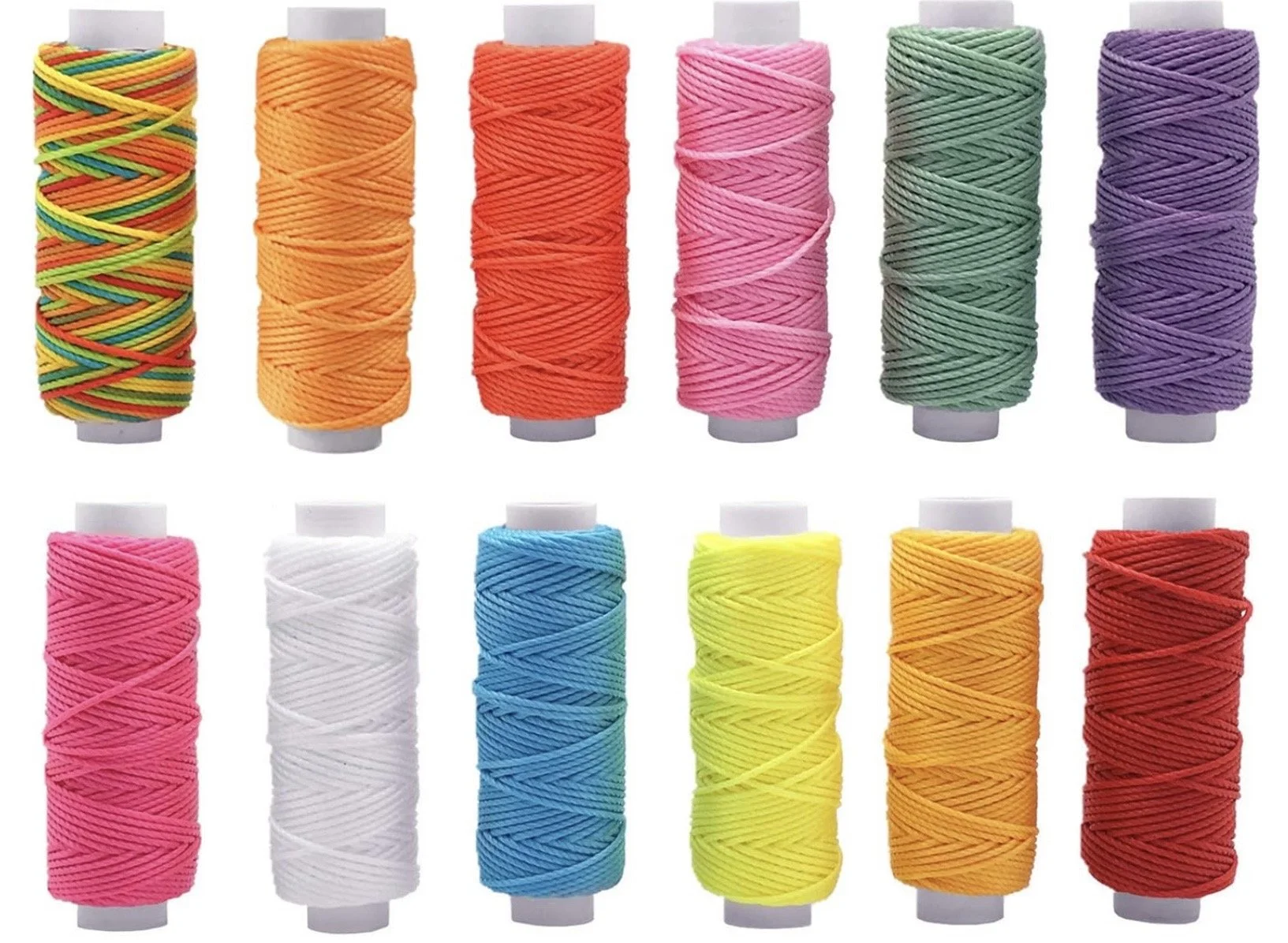 color chart showing all available waxed polyester cord colors (black, red, etc.) for the custom scrollwork macrame bracelet.