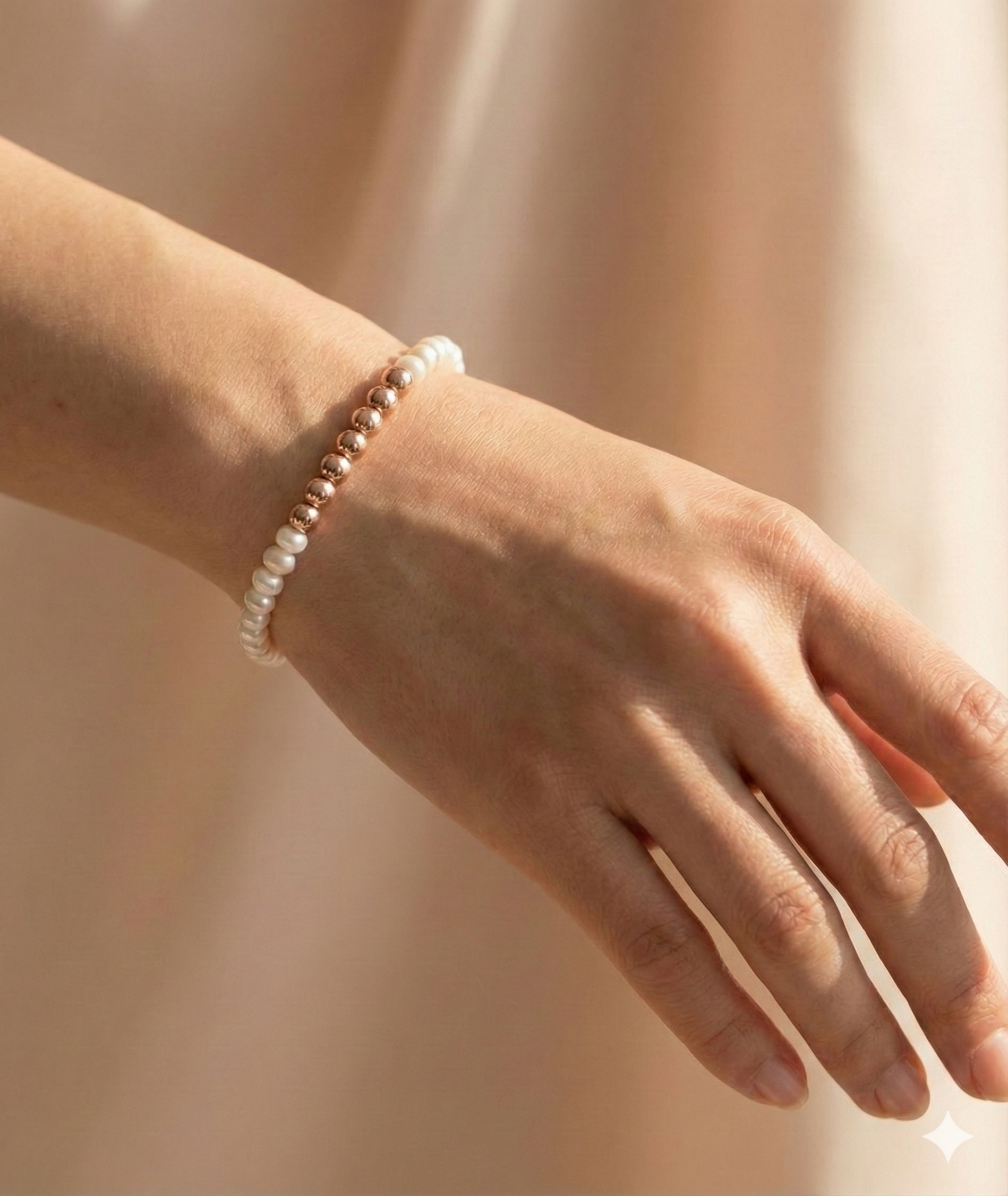the classic romantic bracelet | 14k rose gold filled + freshwater pearls | dainty 4mm beads