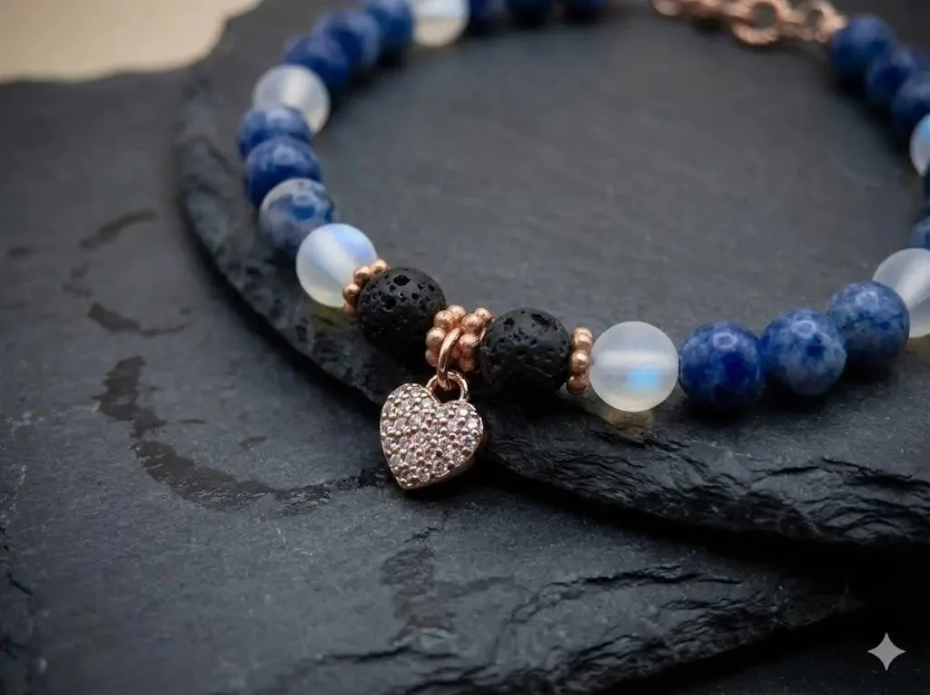 handcrafted 18k gold-filled jewelry showing a delicate blue gemstone cluster on an adjustable gold cord.