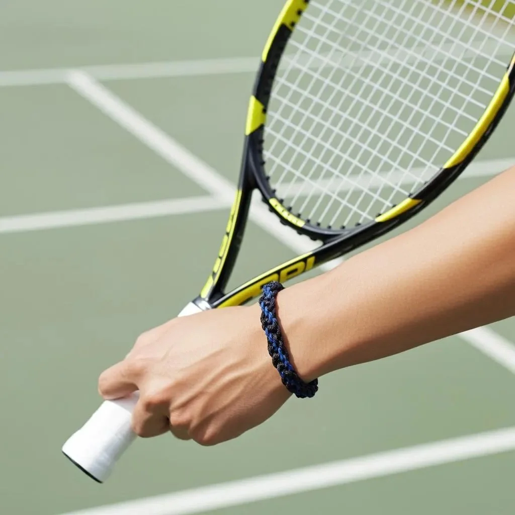 detailed view of the sliding knot mechanism on the active minimalist waterproof cord bracelet.