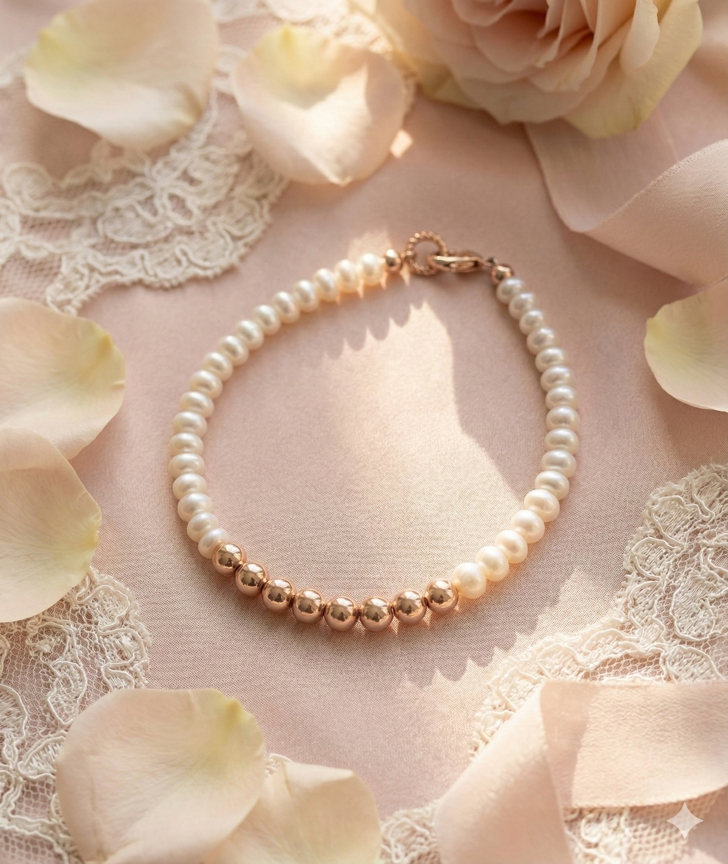 the classic romantic bracelet | 14k rose gold filled + freshwater pearls | dainty 4mm beads
