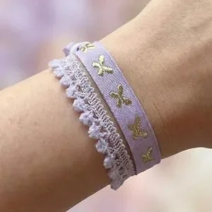the flutter daydream ribbon stack | lilac butterflies + lace pom trim | adjustable slider
