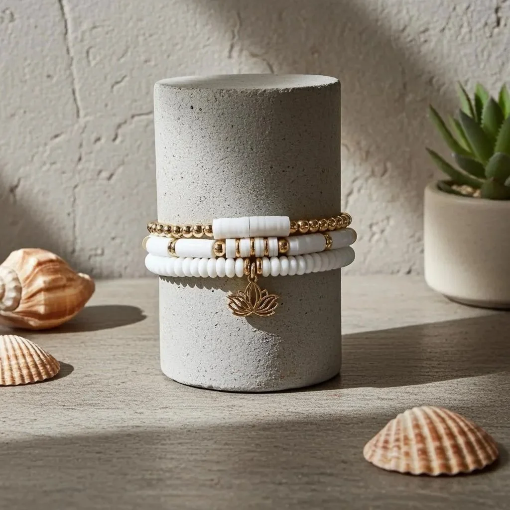 Gold-plated lotus flower wellness stack featuring high-quality beads and a symbolic charm for meditation and peace.