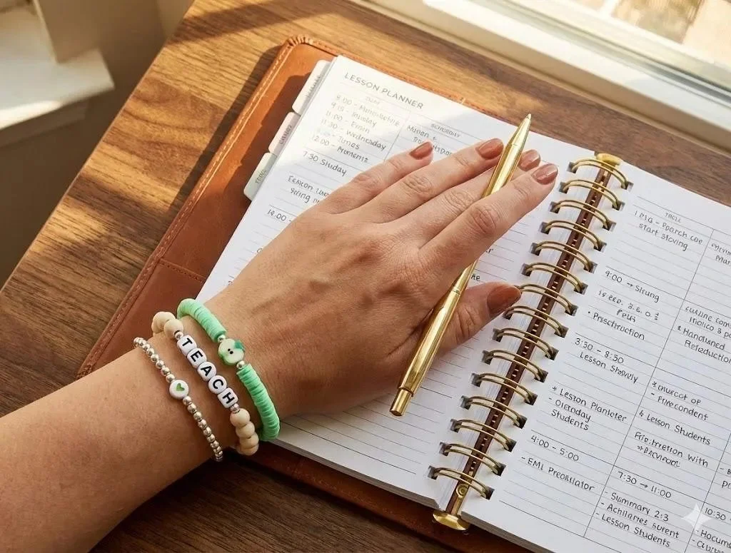 the minimalist mentor set | 3mm sterling silver dainty stack | teach + green apple charm