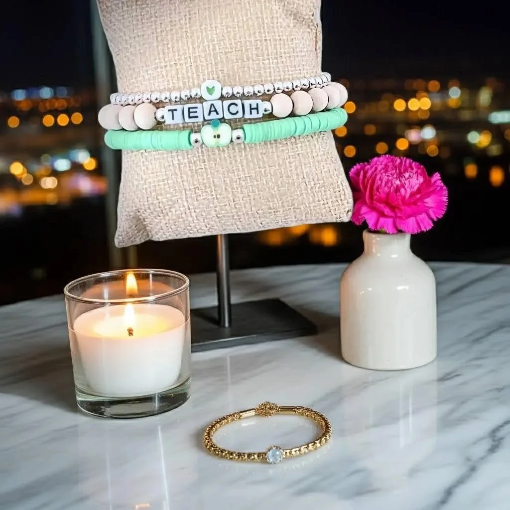 green apple charm teacher appreciation gift in sterling silver featuring delicate hand-woven textures and 3mm beads.