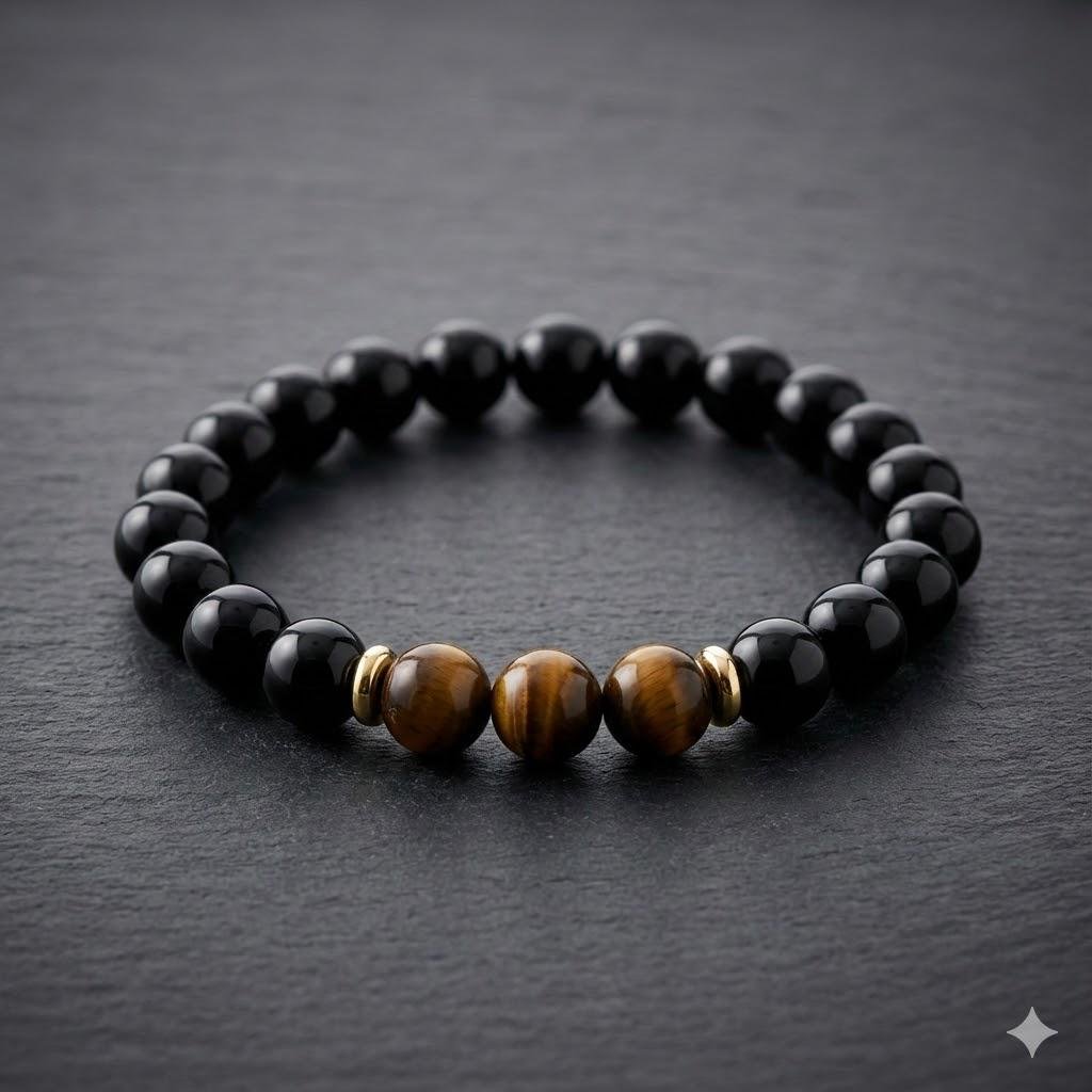 handcrafted 18k gold plated jewelry designed as a "stoic anchor" for protection and focus using natural earth stones.